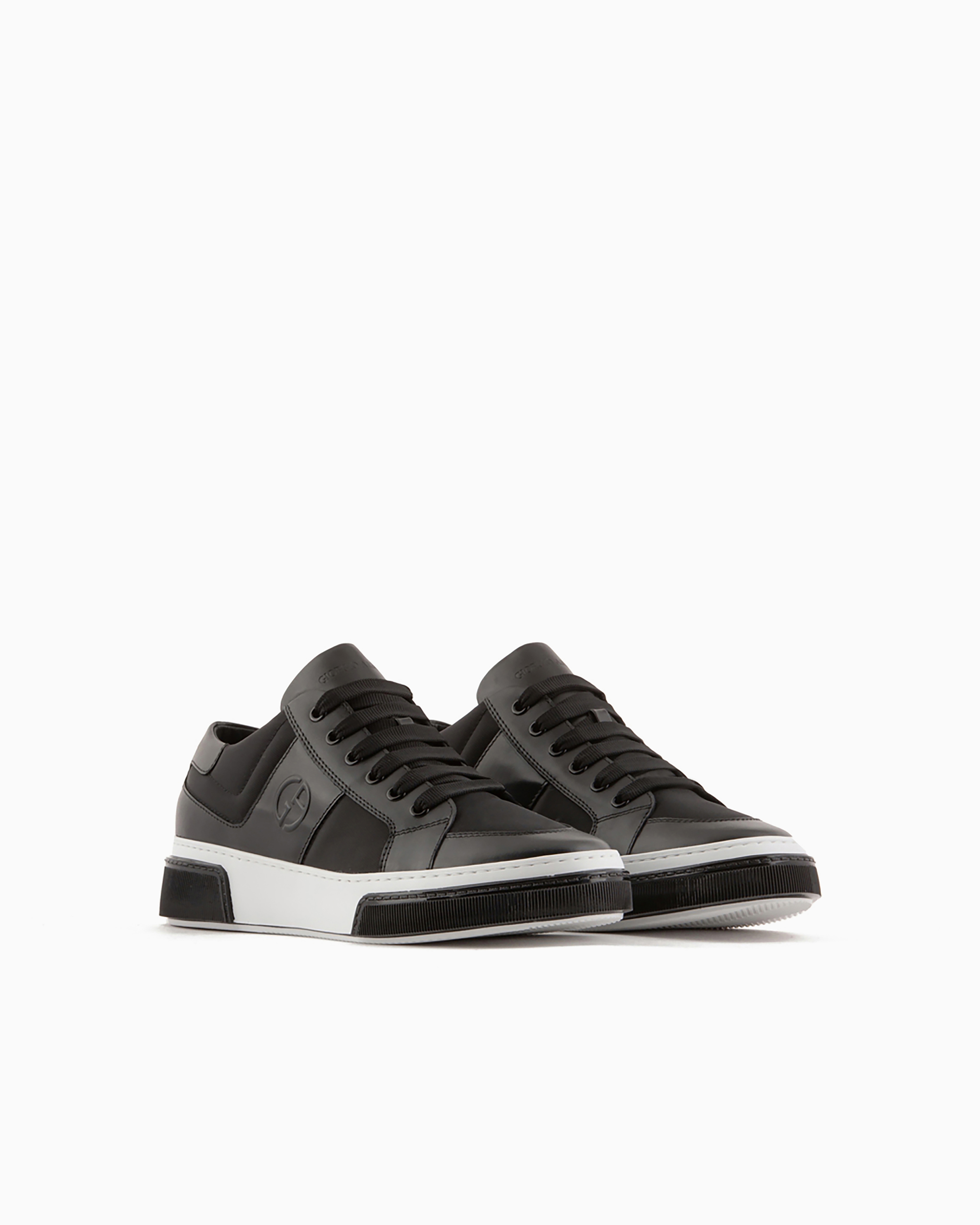Giorgio Armani Official Store Leather And Fabric Sneakers In Black