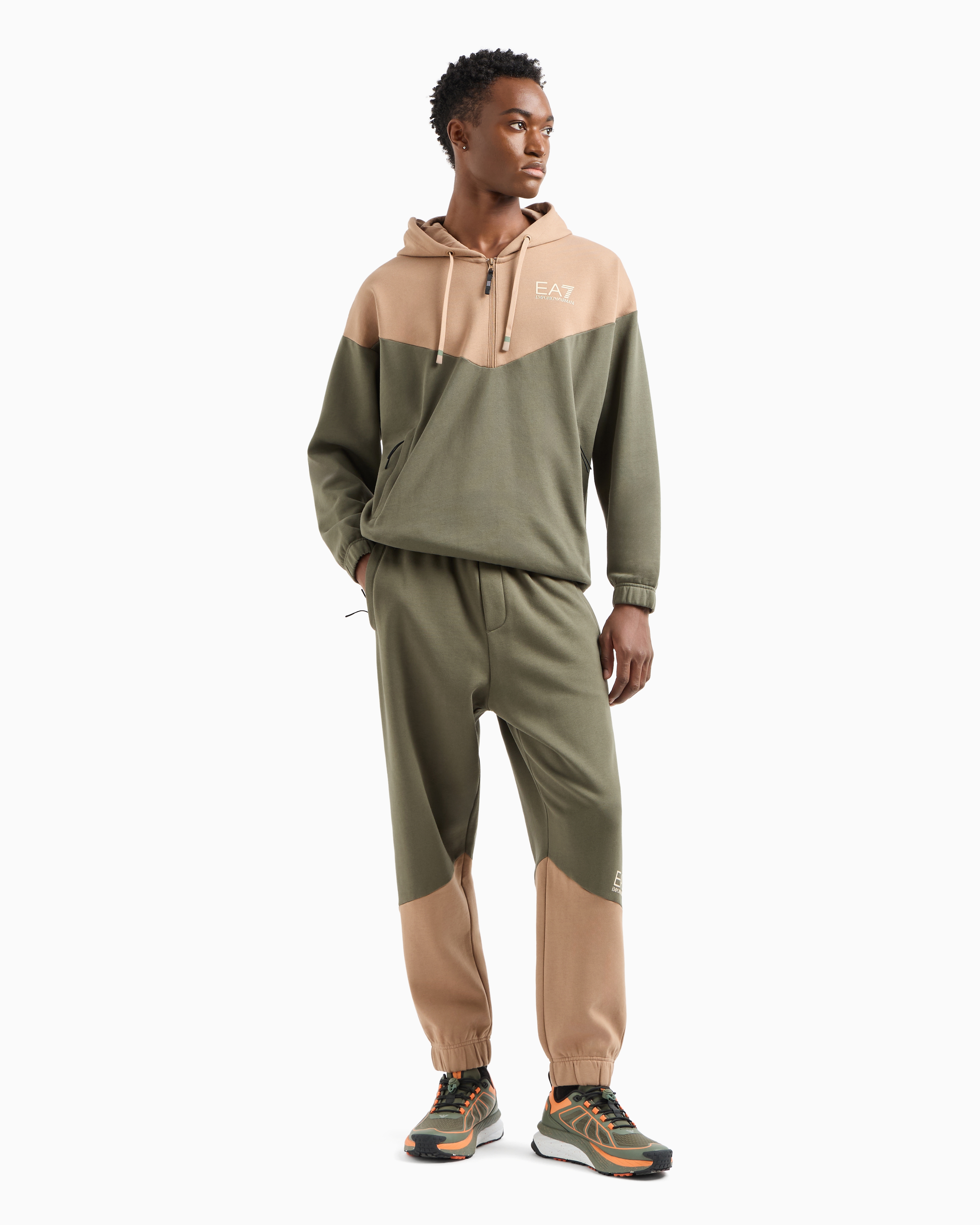 Shop Ea7 Athletic Colour Block Cotton-blend Tracksuit In Green