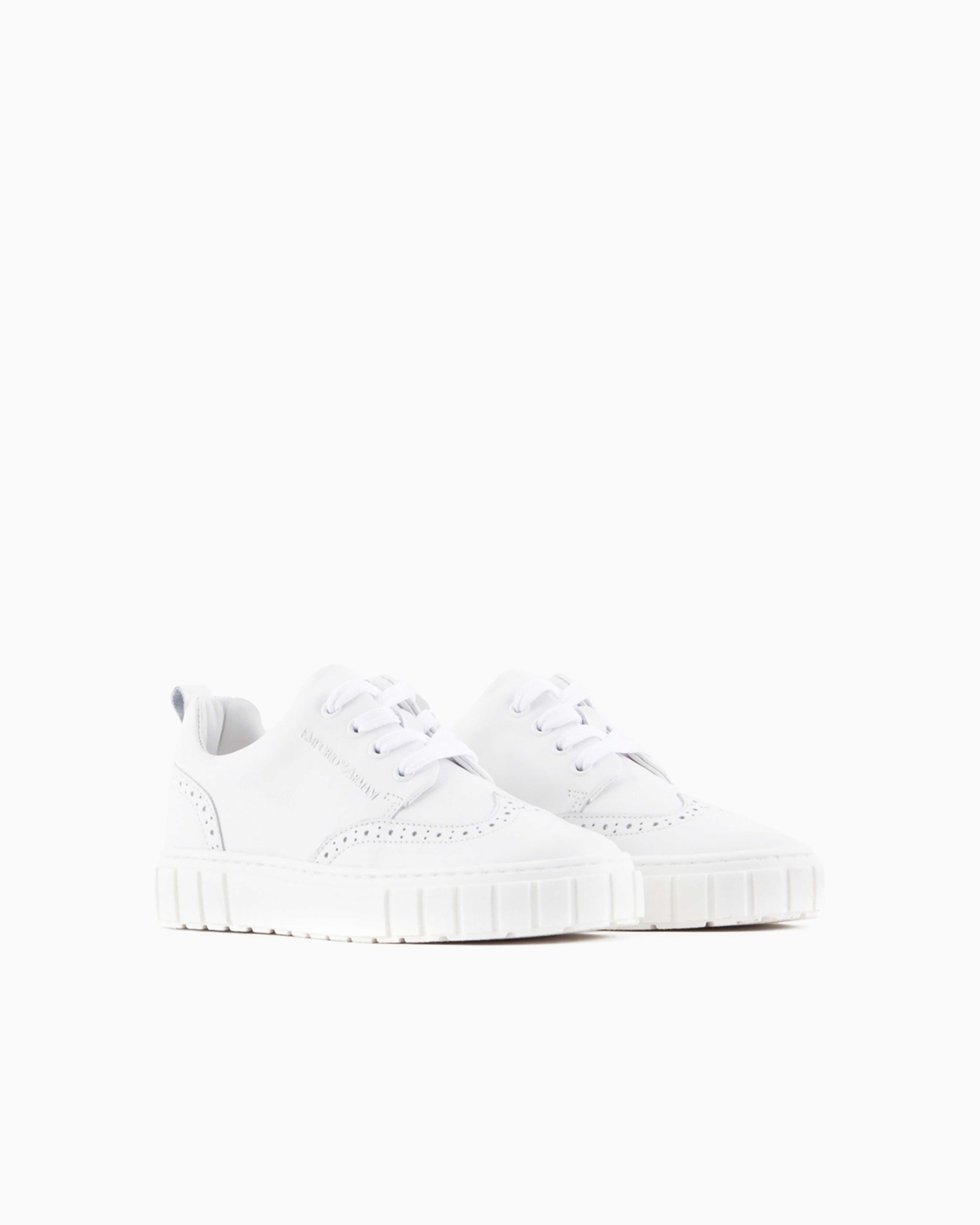Emporio Armani Official Store Soft-leather Sneakers With Wingtip Detail In White