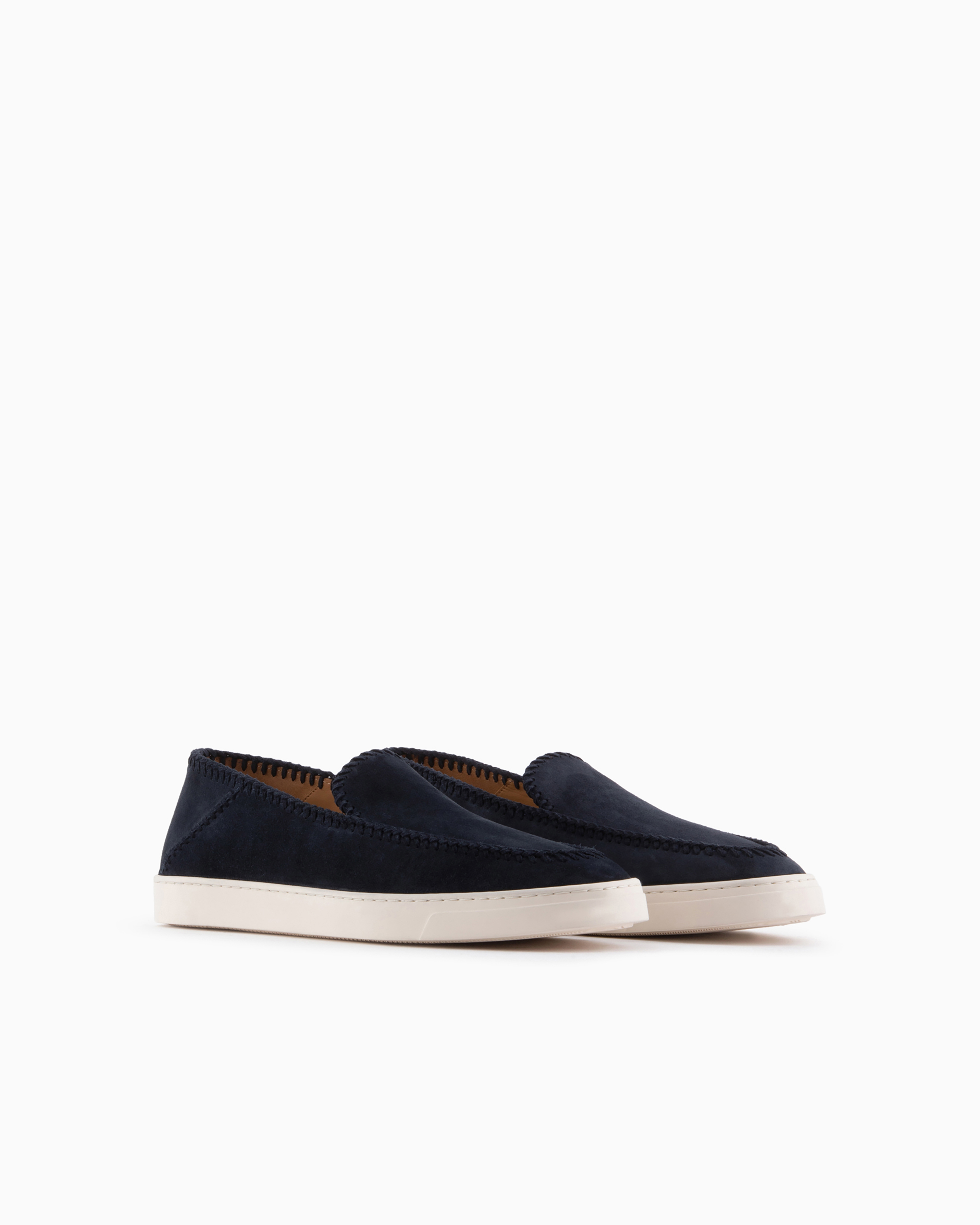 Giorgio Armani Official Store Suede Slip-ons In Navy Blue