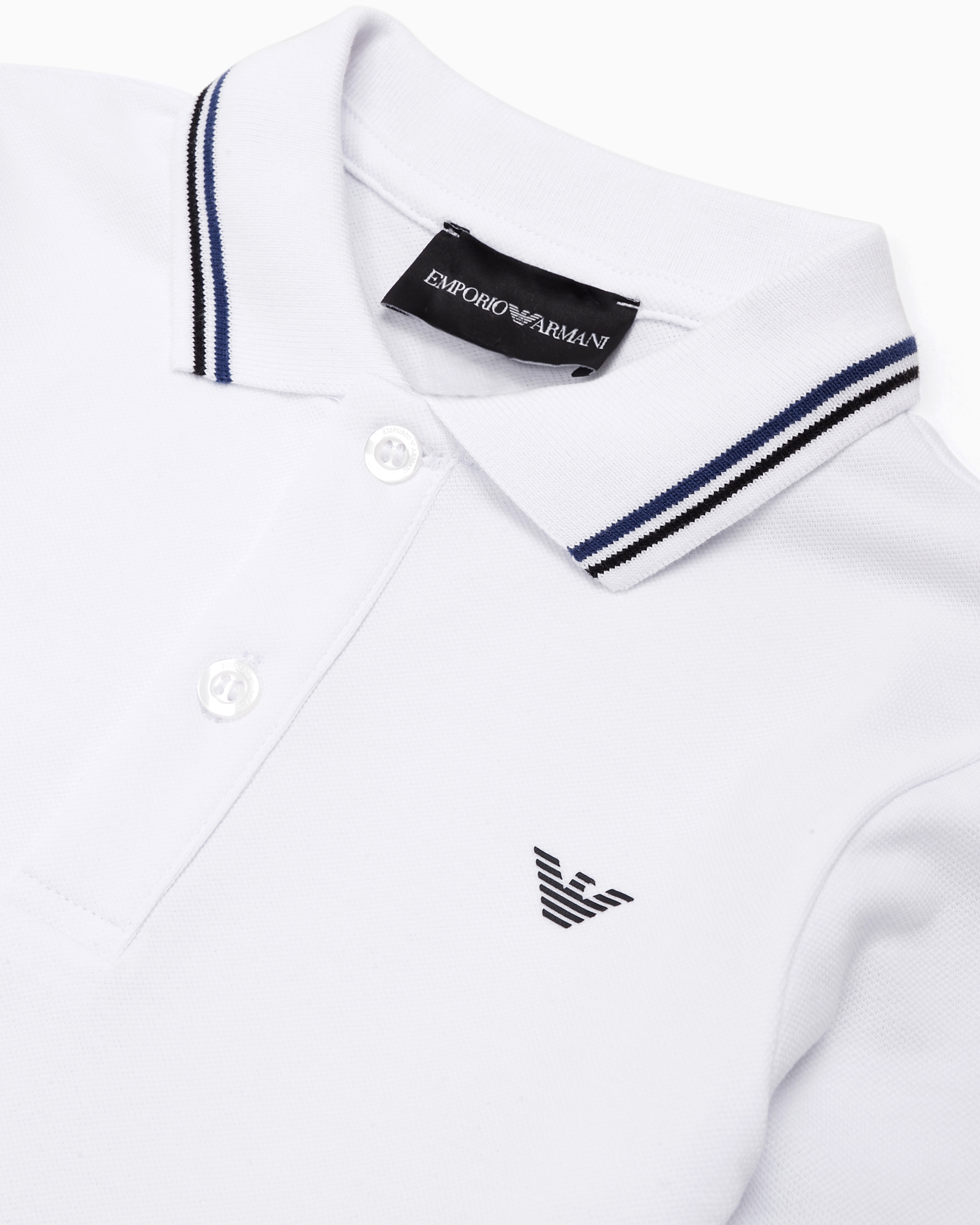 Emporio Armani Stretch-piqué Long-sleeved Polo Shirt With Trimmed Collar In White