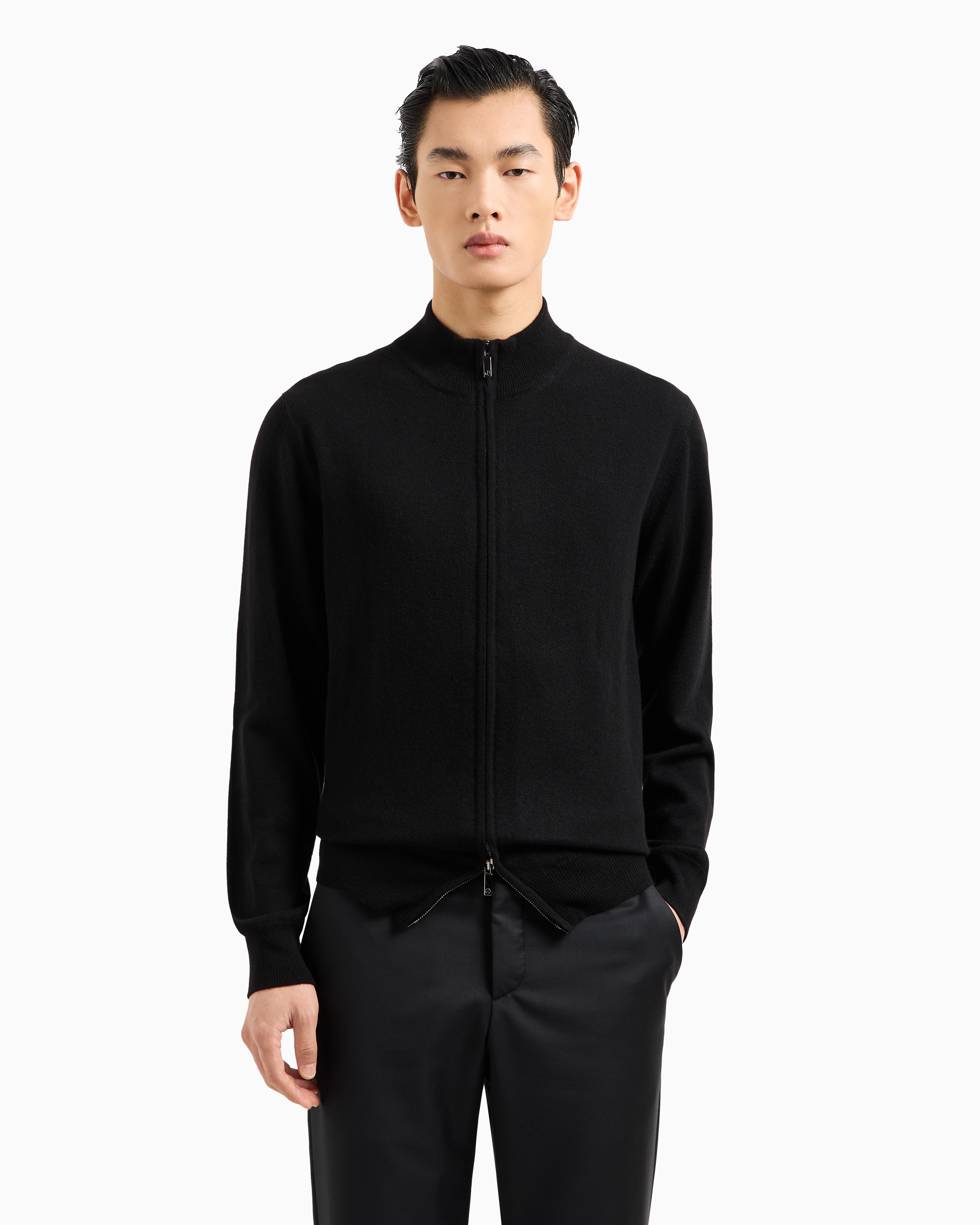 Shop Giorgio Armani Zipped Cardigan In Cashmere In Black