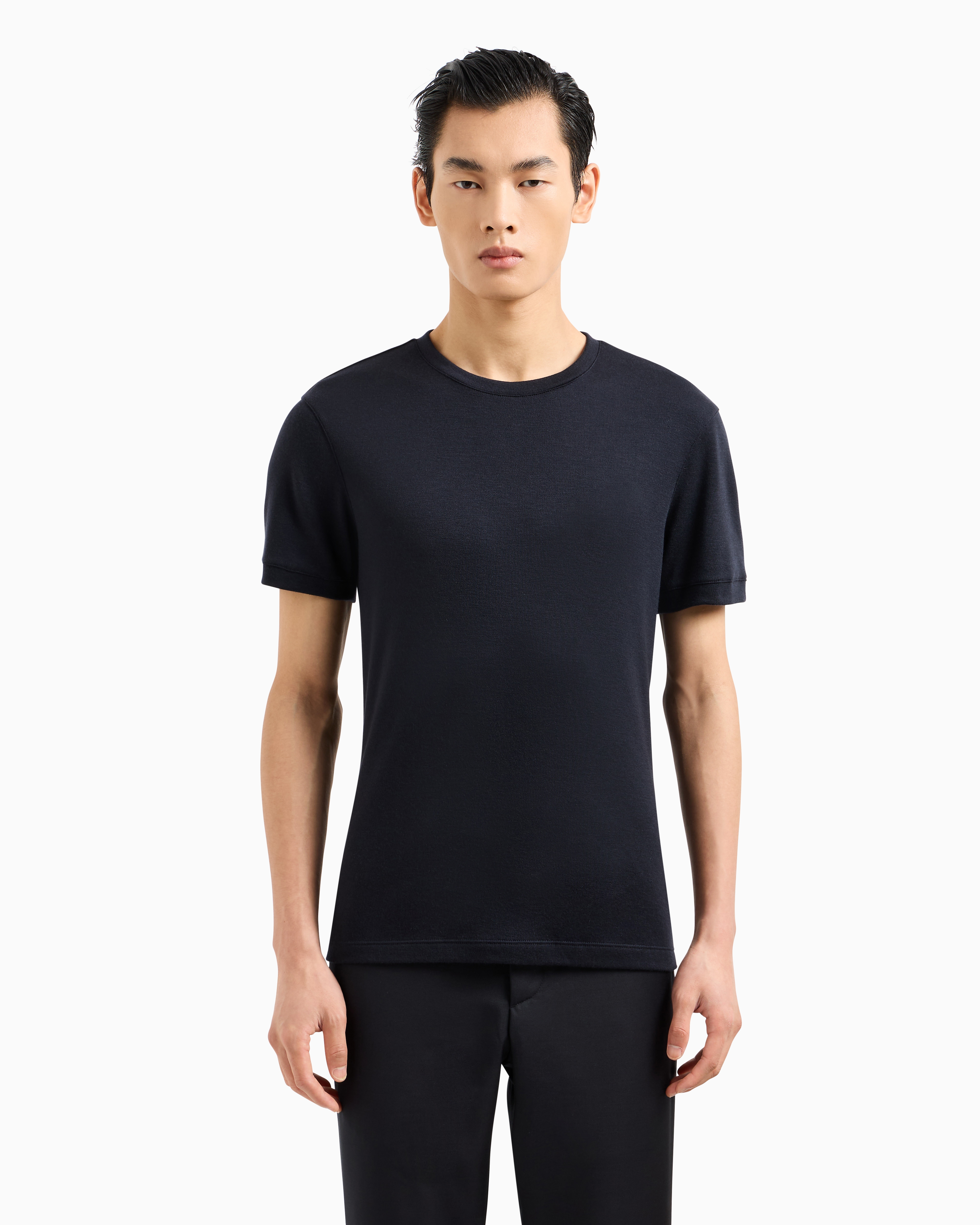 Giorgio Armani Official Store Short-sleeved Cashmere Icon Jumper In Navy Blue