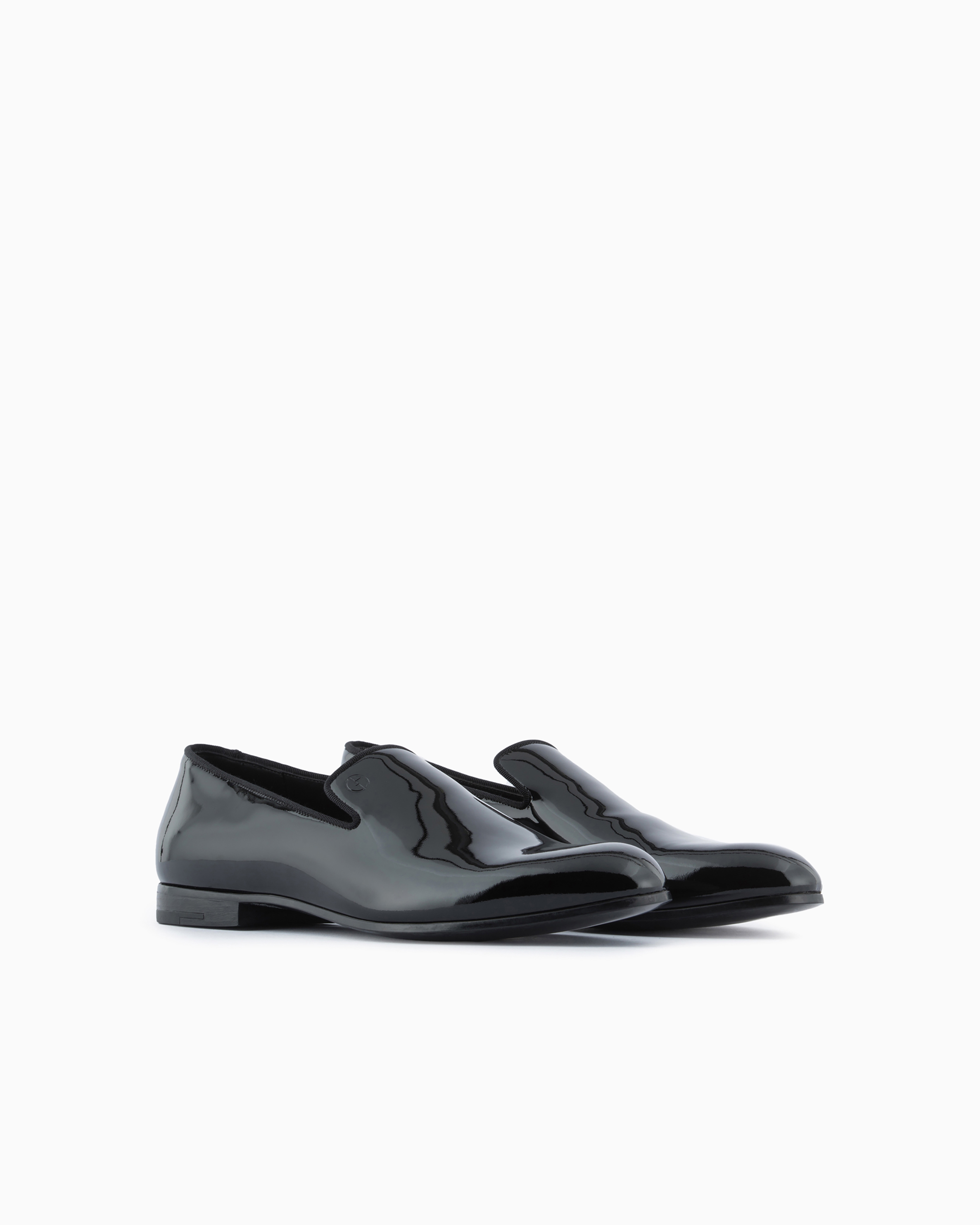 Giorgio Armani Official Store Patent Leather Loafers In Black
