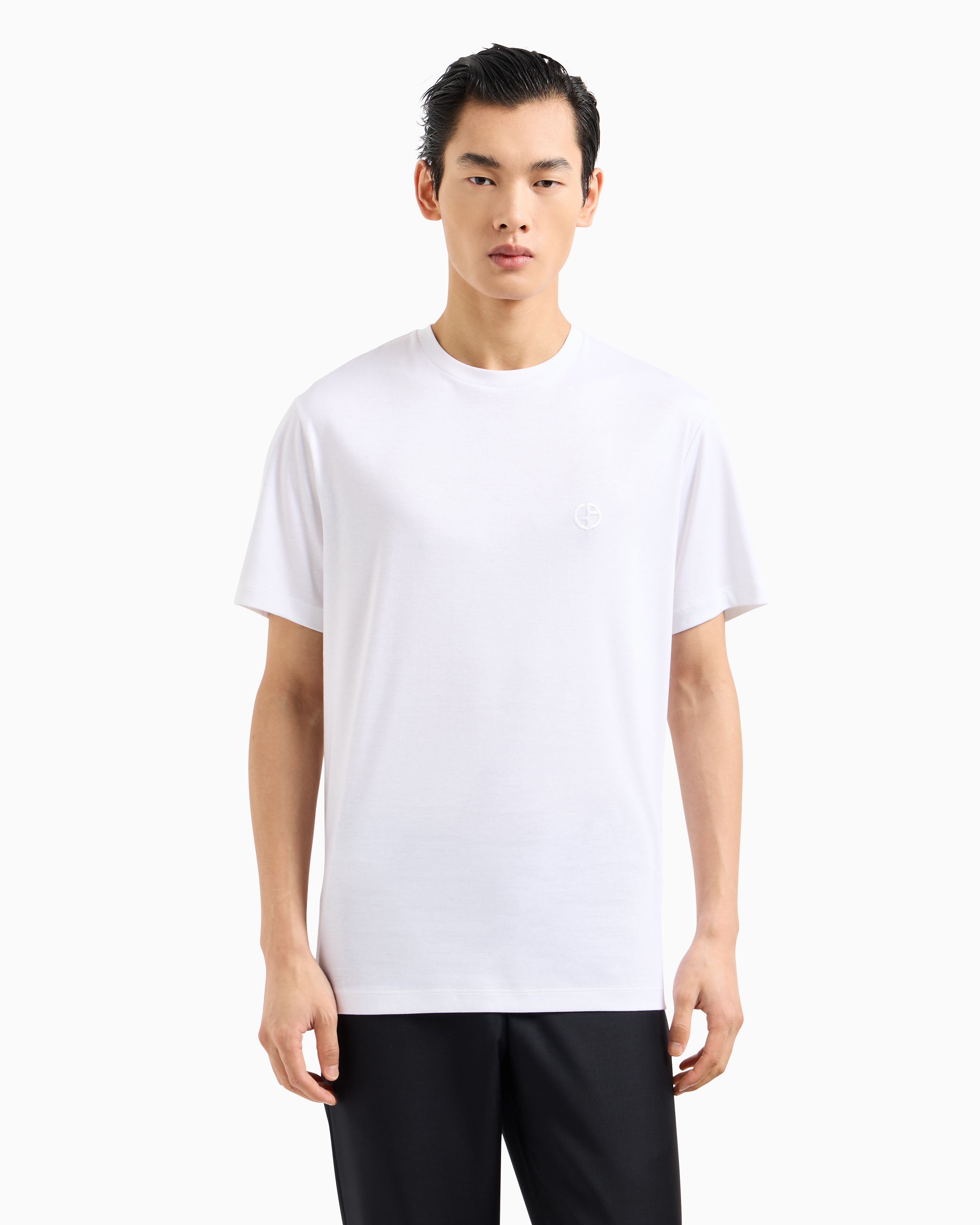 GIORGIO ARMANI COTTON-INTERLOCK T-SHIRT WITH EMBROIDERED LOGO