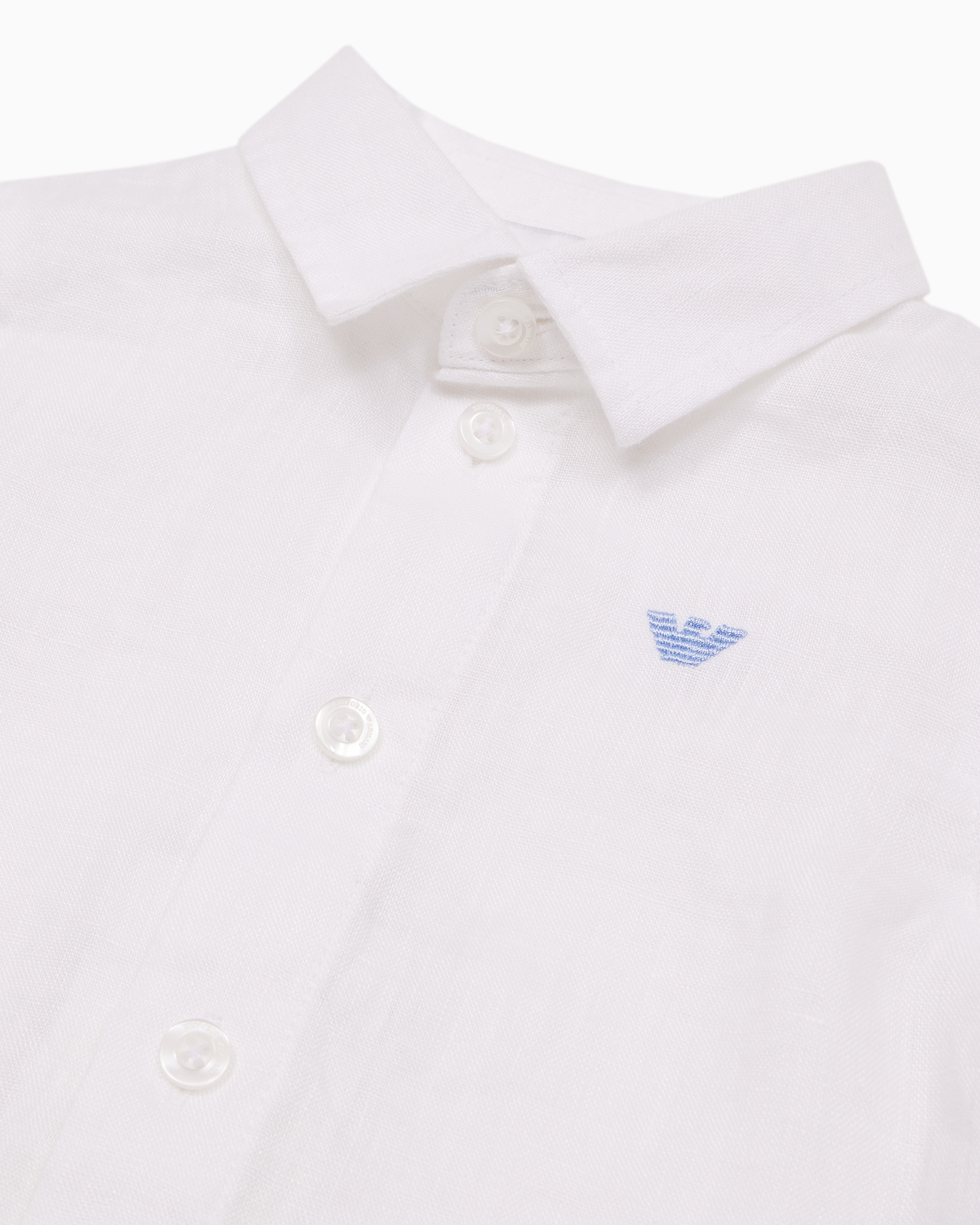 Emporio Armani Official Store Linen Shirt With Eagle Embroidery In White