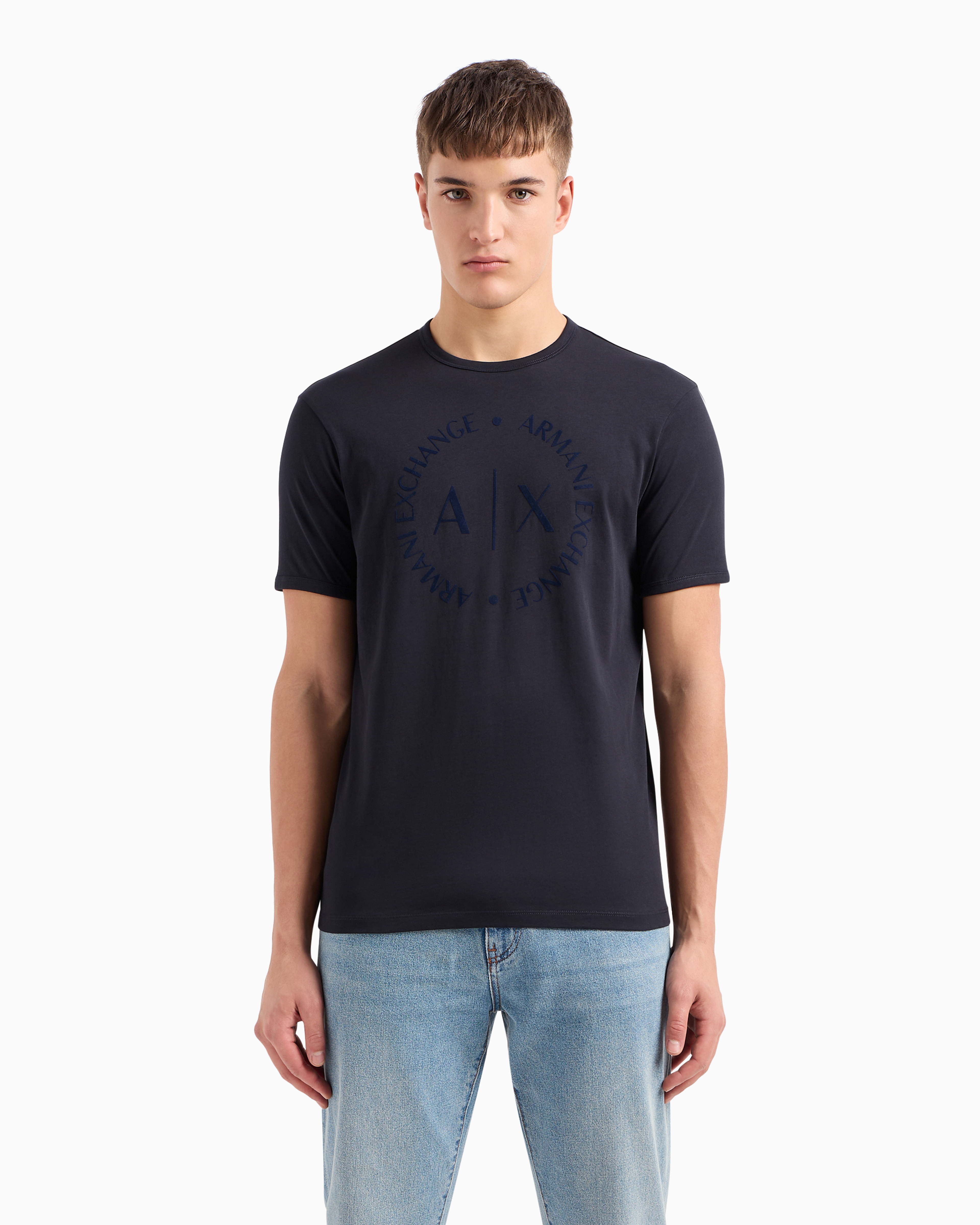 Shop Armani Exchange Regular Fit Jersey T-shirt In Navy Blue