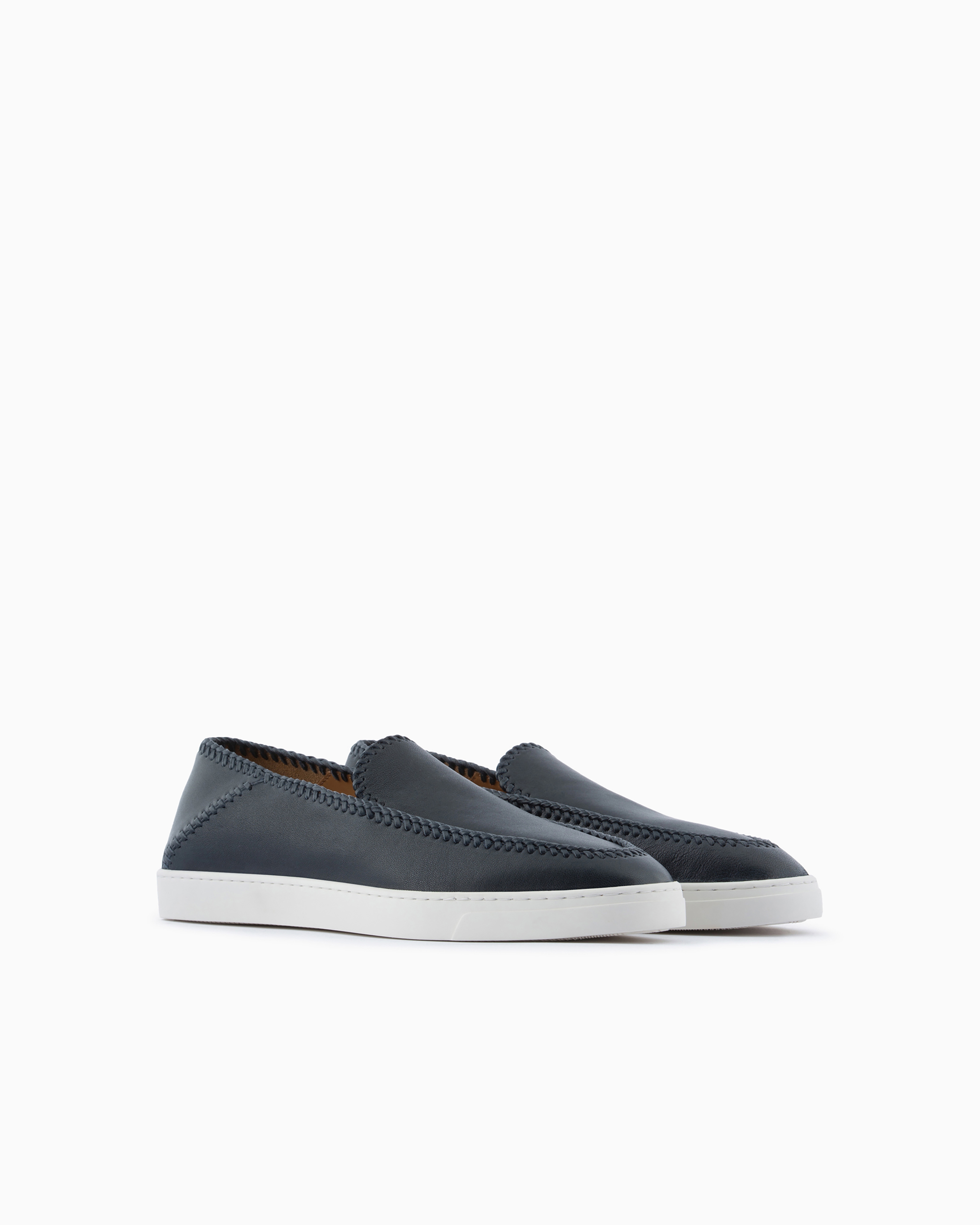 Giorgio Armani Official Store Galleria 3 Nappa-leather Slip-ons In Blue