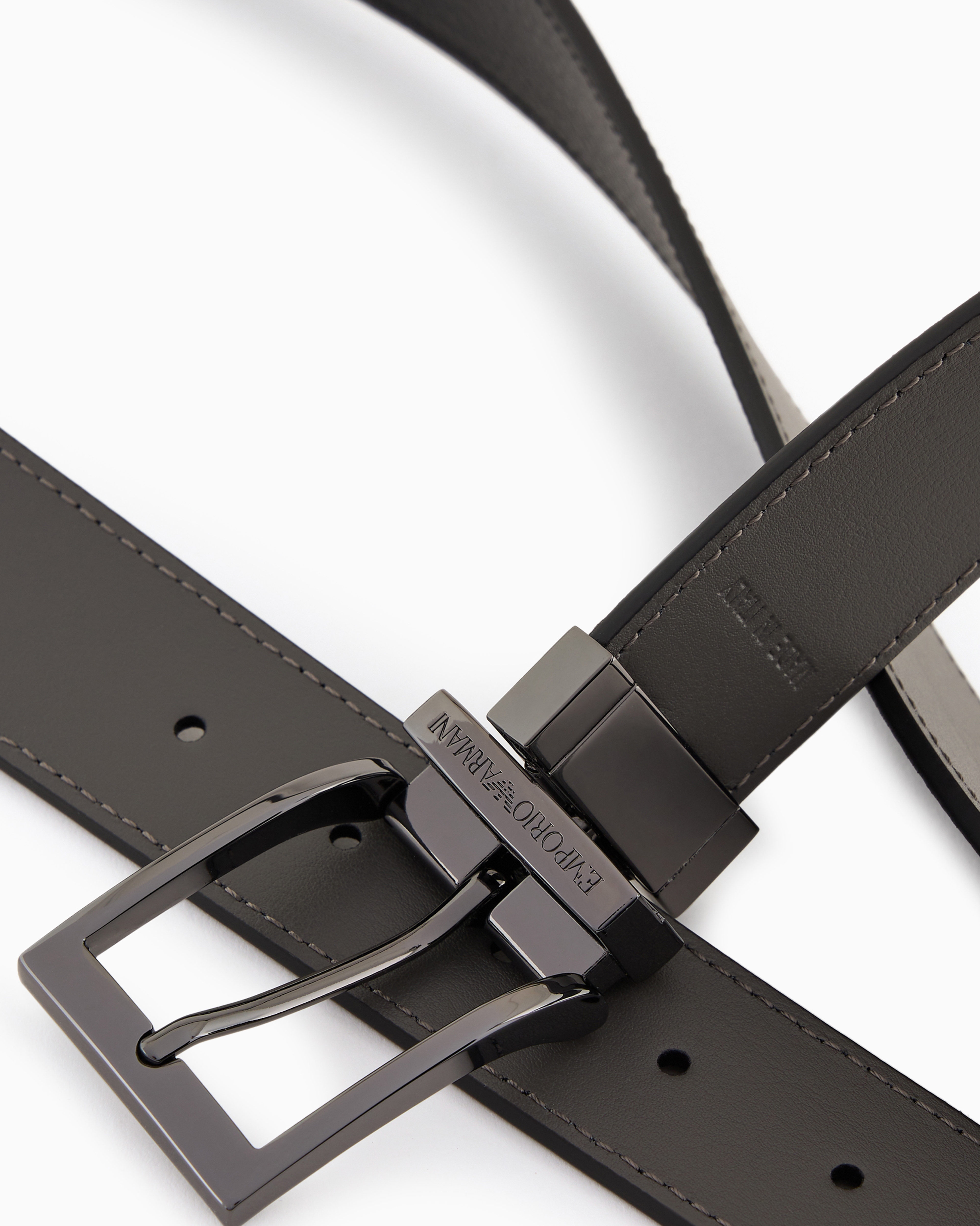 Emporio Armani Official Store Palmellato-leather Printed Reversible Belt In Black 4