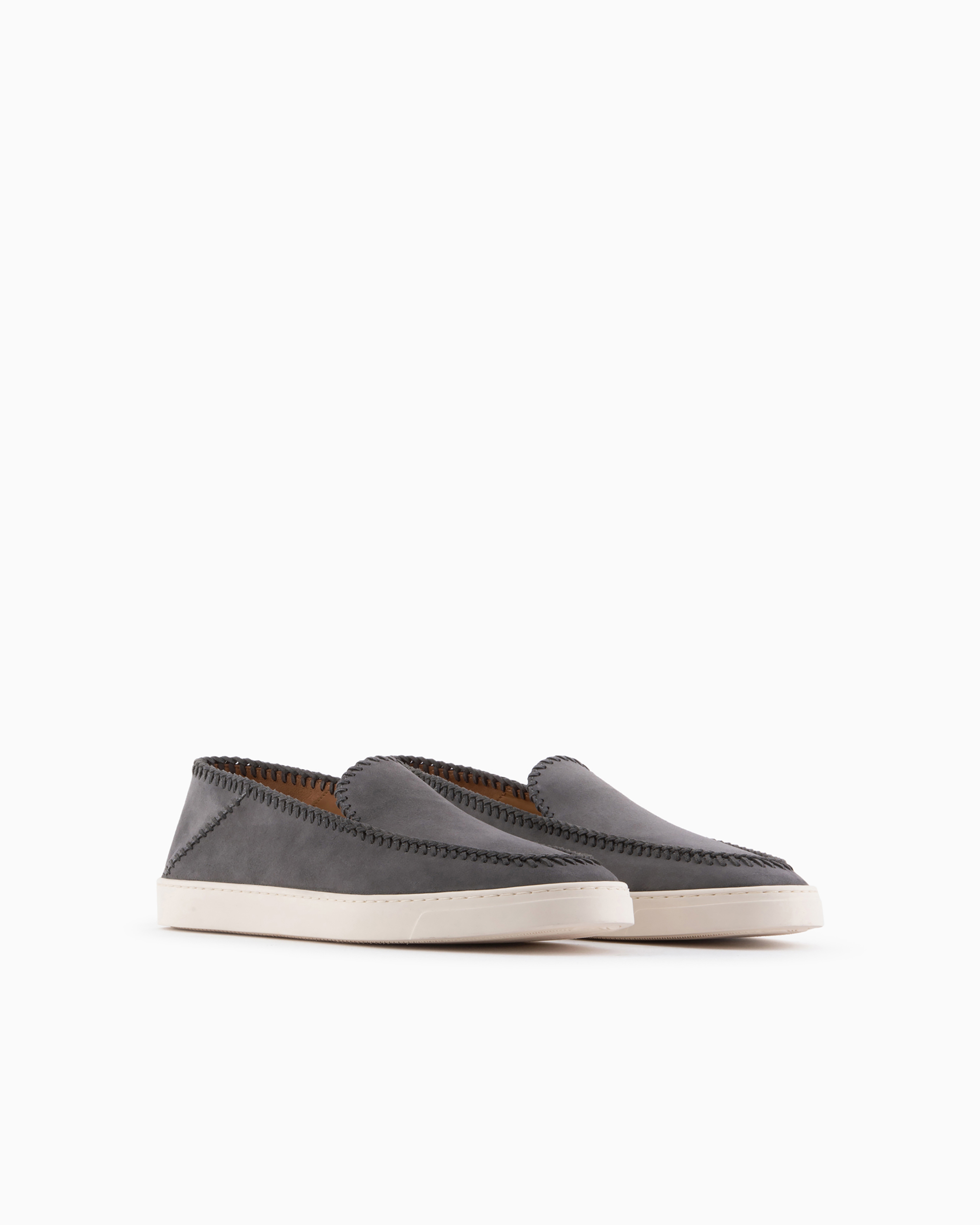 Giorgio Armani Official Store Galleria 3 Suede Slip-ons In Gray