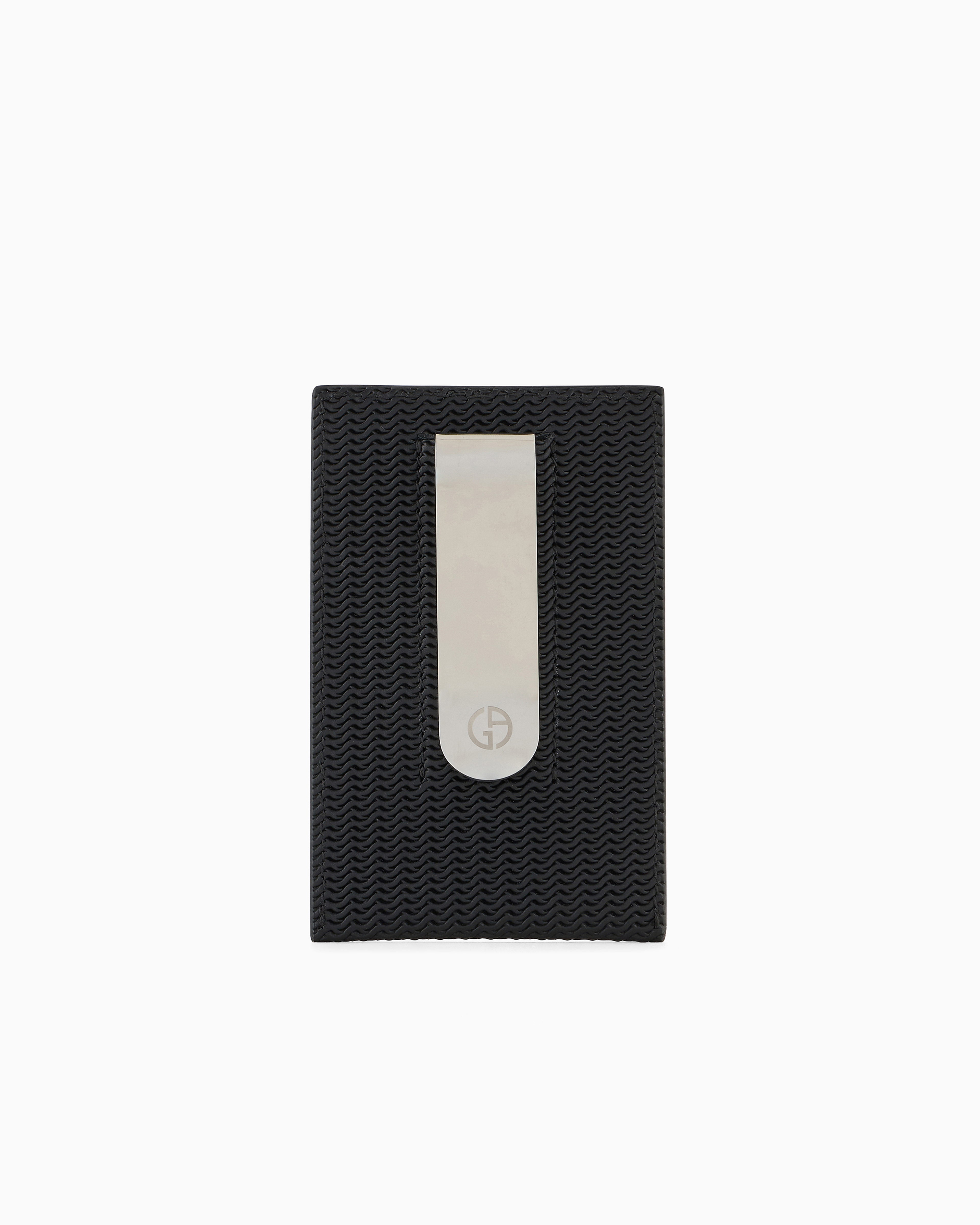 Giorgio Armani Official Store Card Holder In Embossed Leather In Black