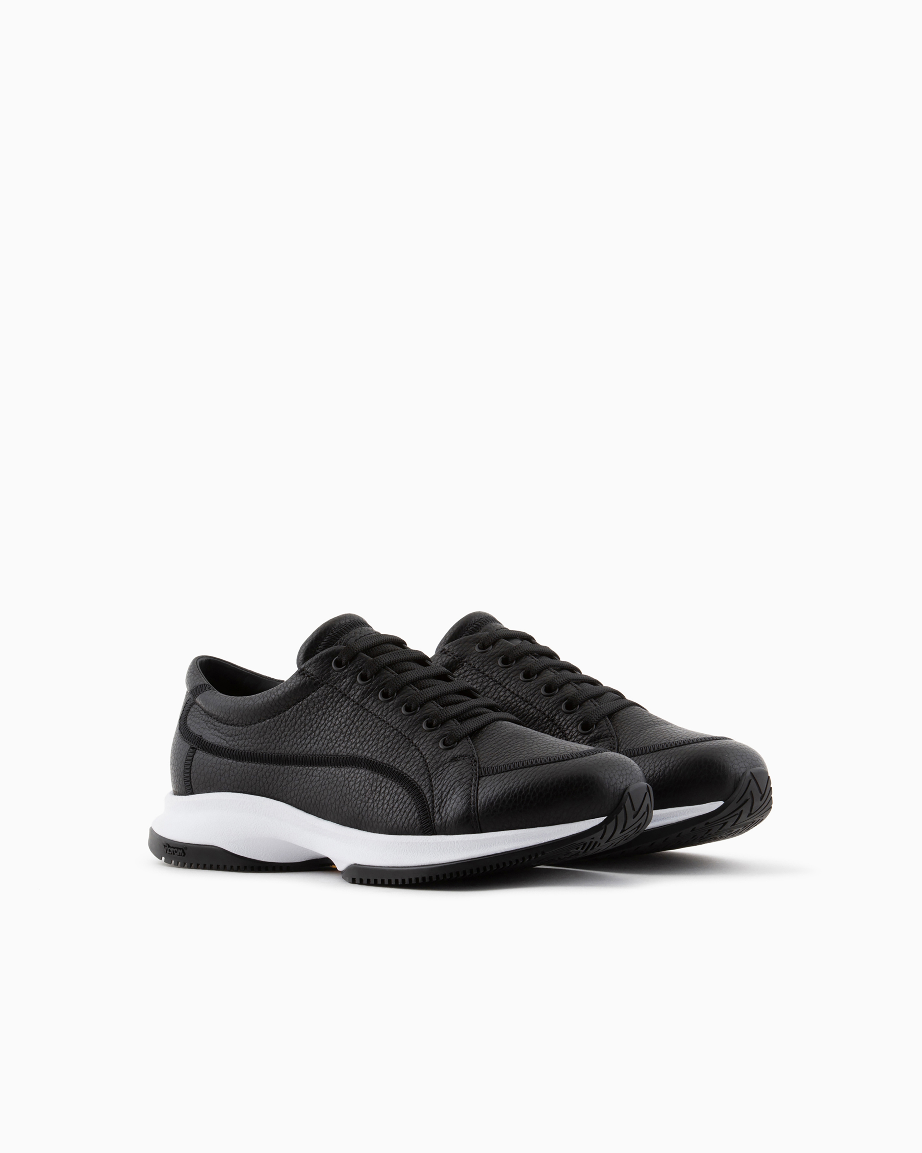 Shop Giorgio Armani Deerskin And Leather Sneakers In Black