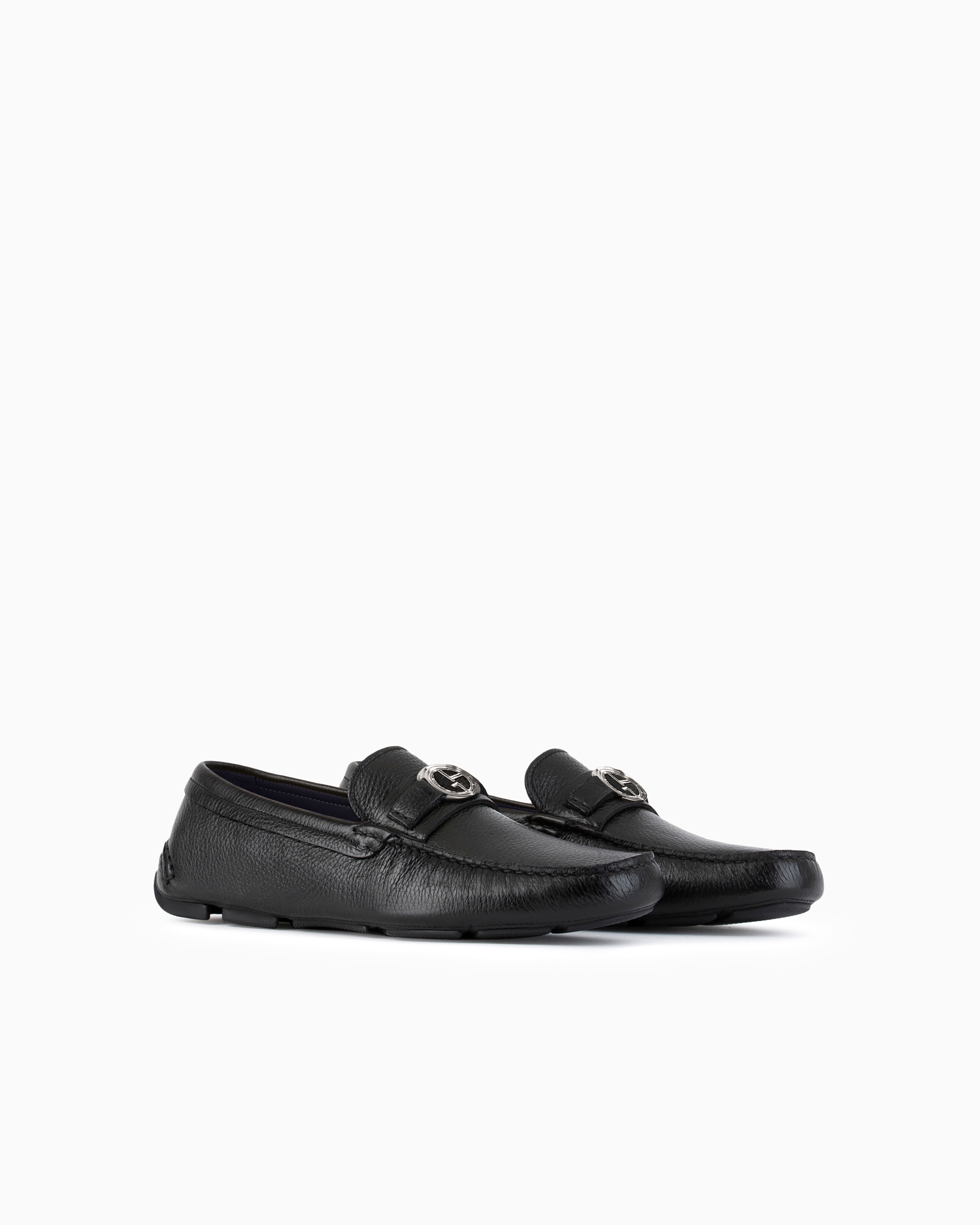 Giorgio Armani Official Store Deerskin Loafers In Black
