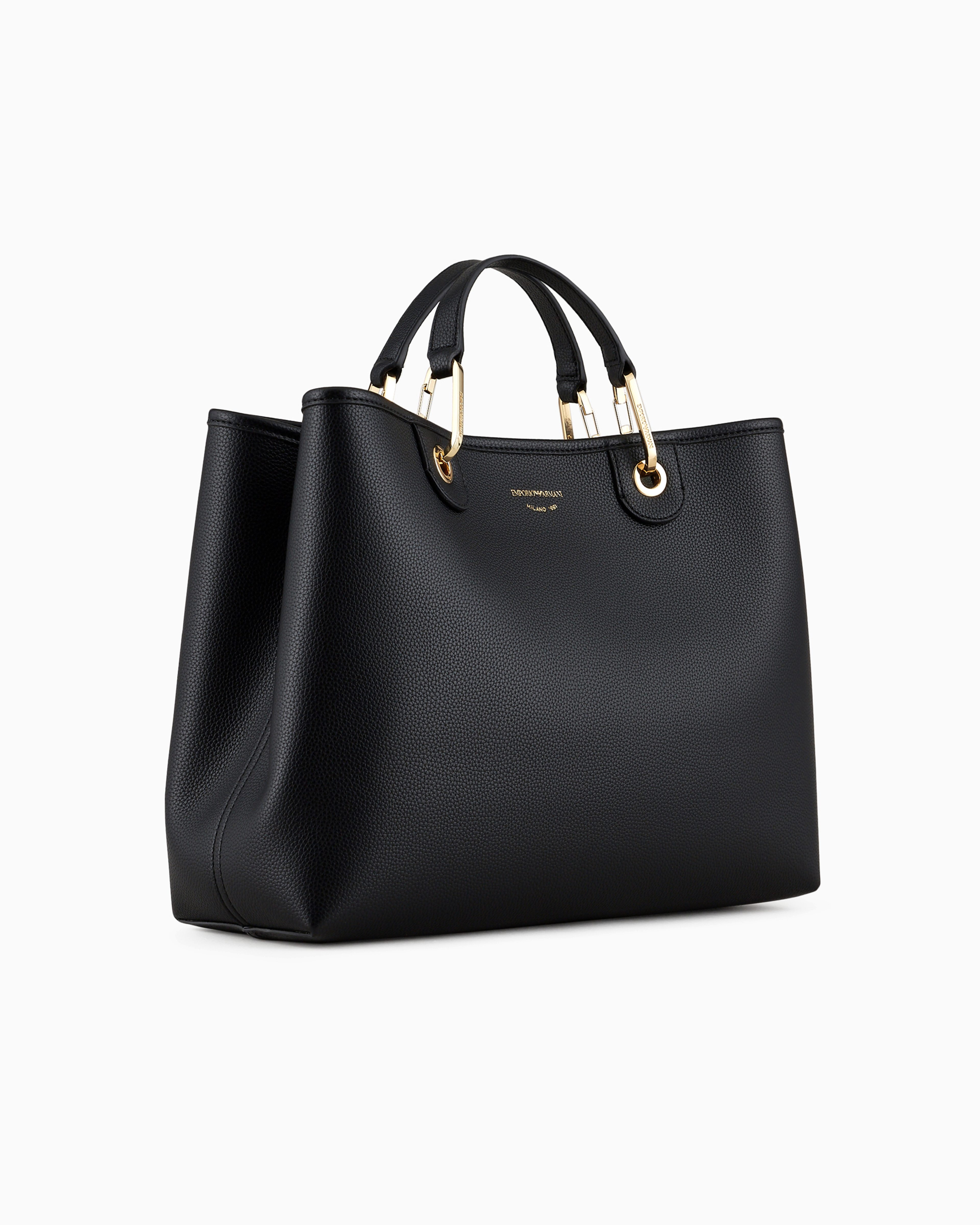 Emporio Armani Medium Myea Shopper Bag With Deer Print In Deep Black