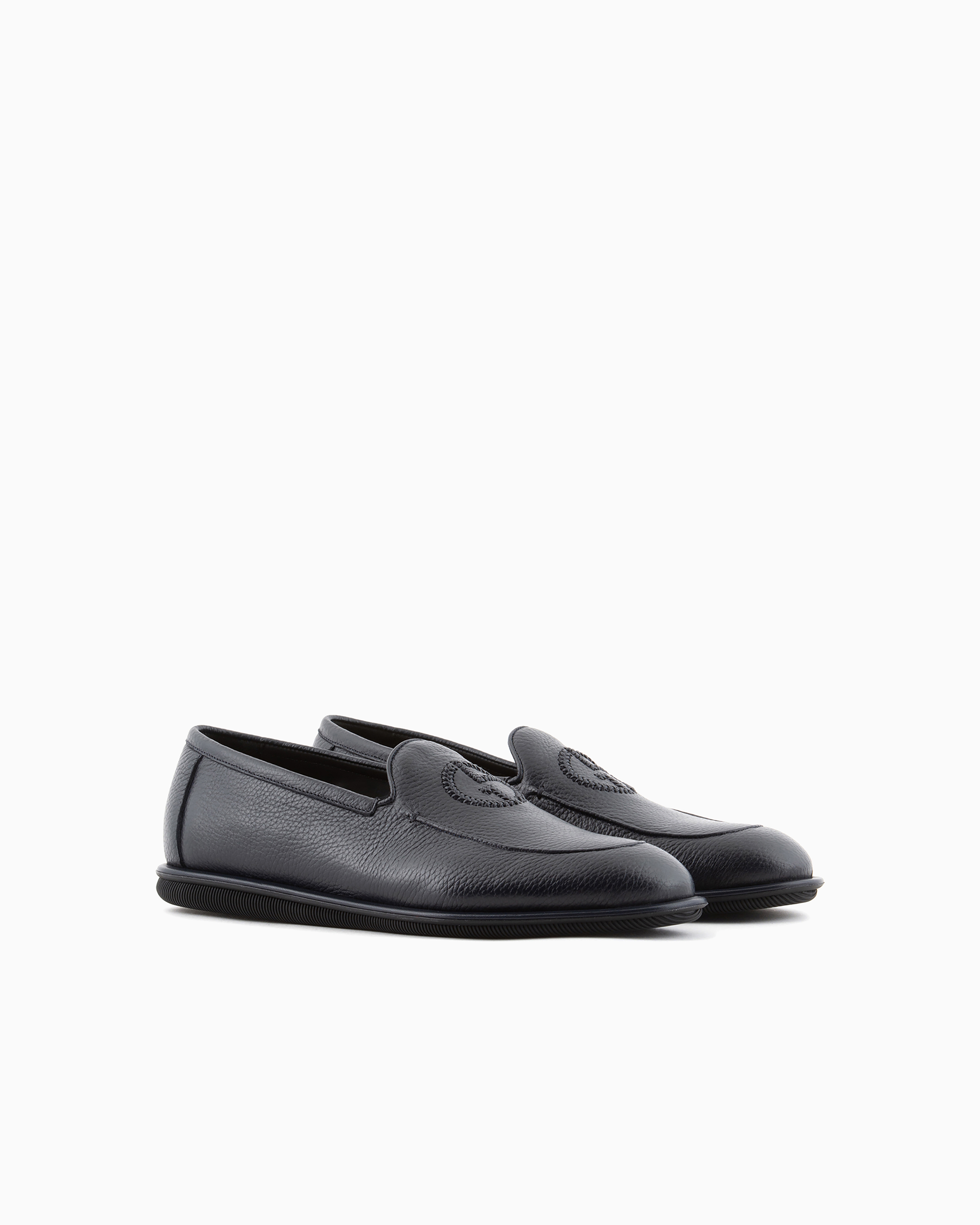 Giorgio Armani Official Store Deerskin Loafers In Navy Blue