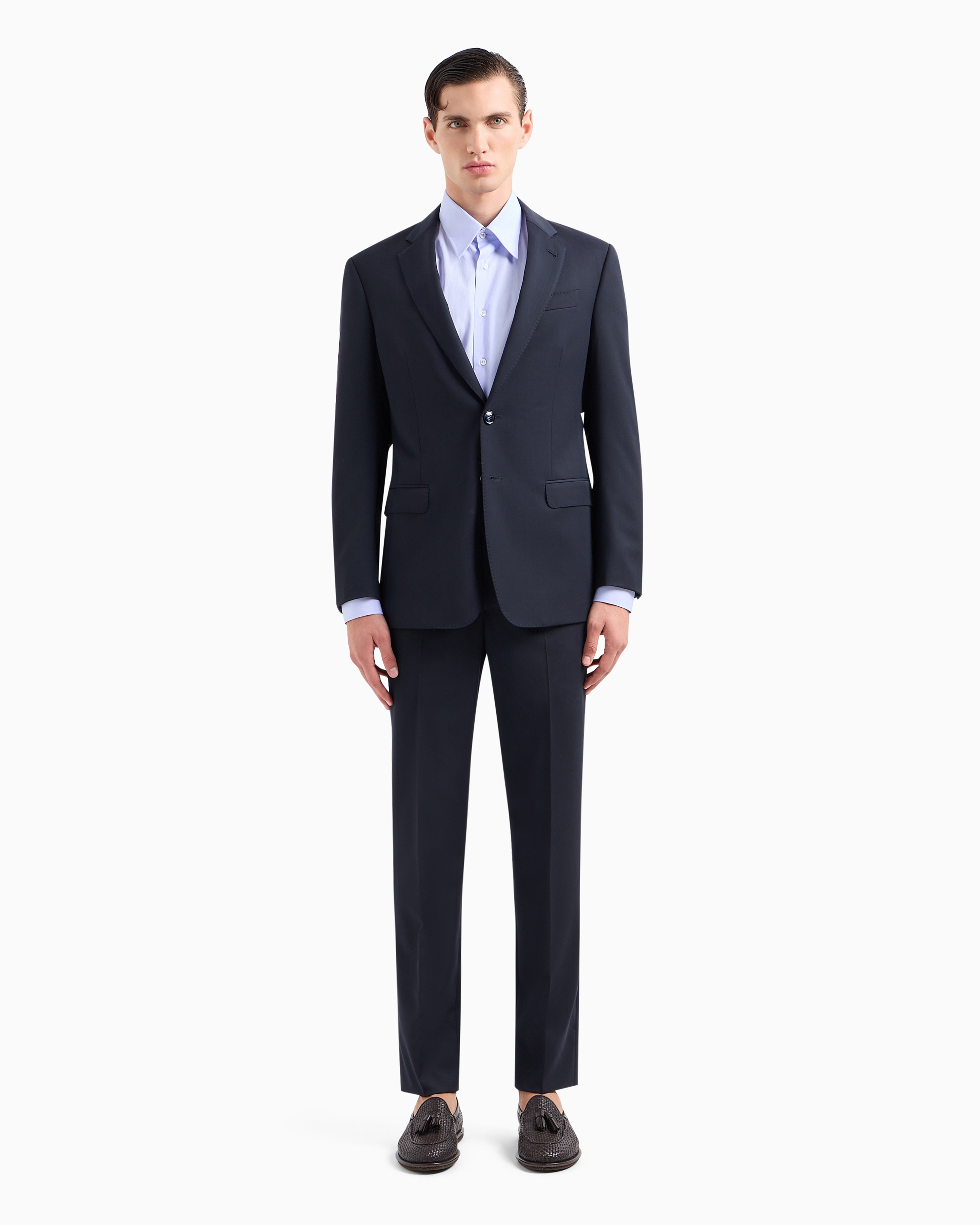 Giorgio Armani Official Store Single-breasted Soft Line Suit In Virgin Wool In Blue