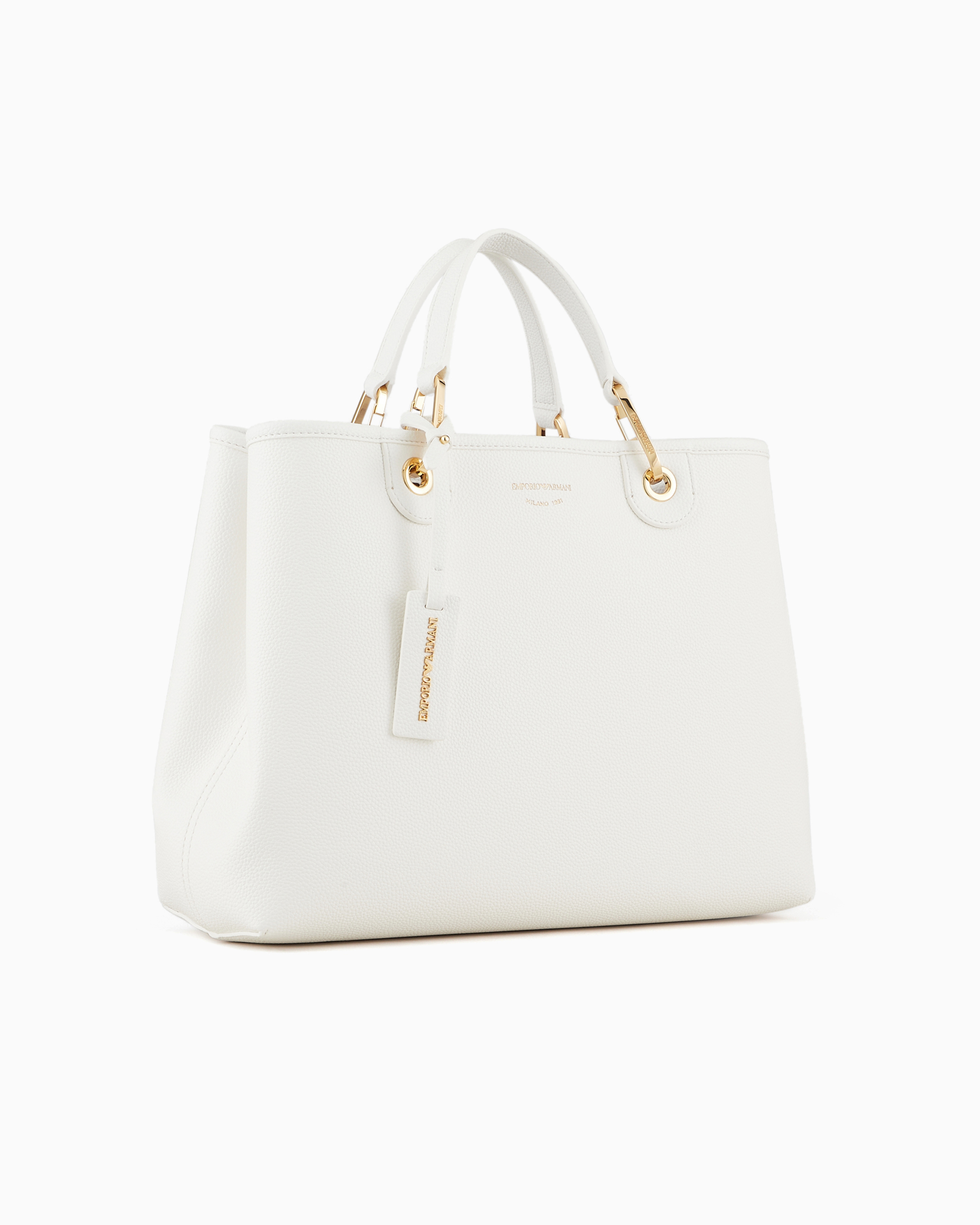Emporio Armani Medium Myea Shopper Bag With Deer Print In White Logo