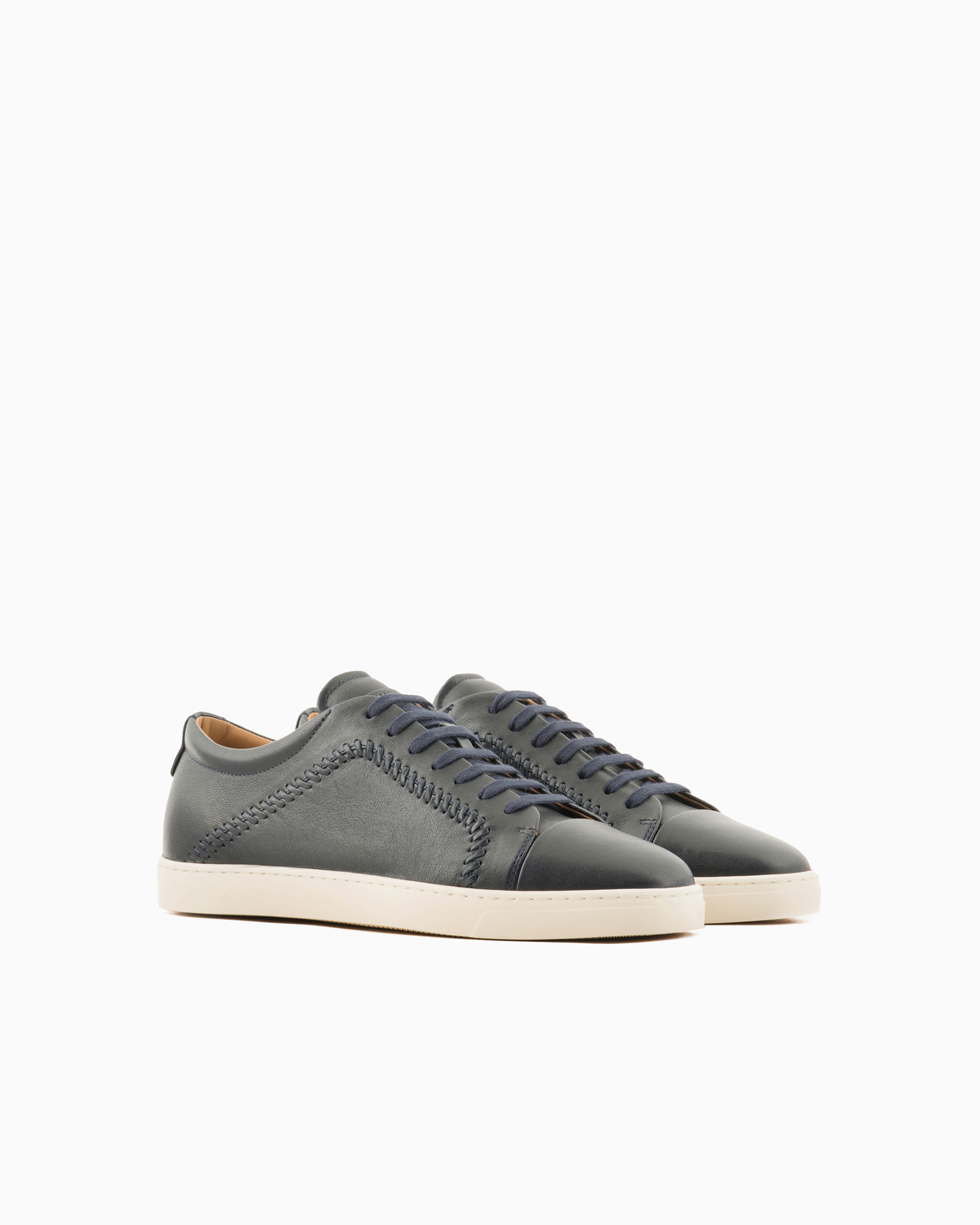 Giorgio Armani Official Store Nappa-leather Sneakers In Blue
