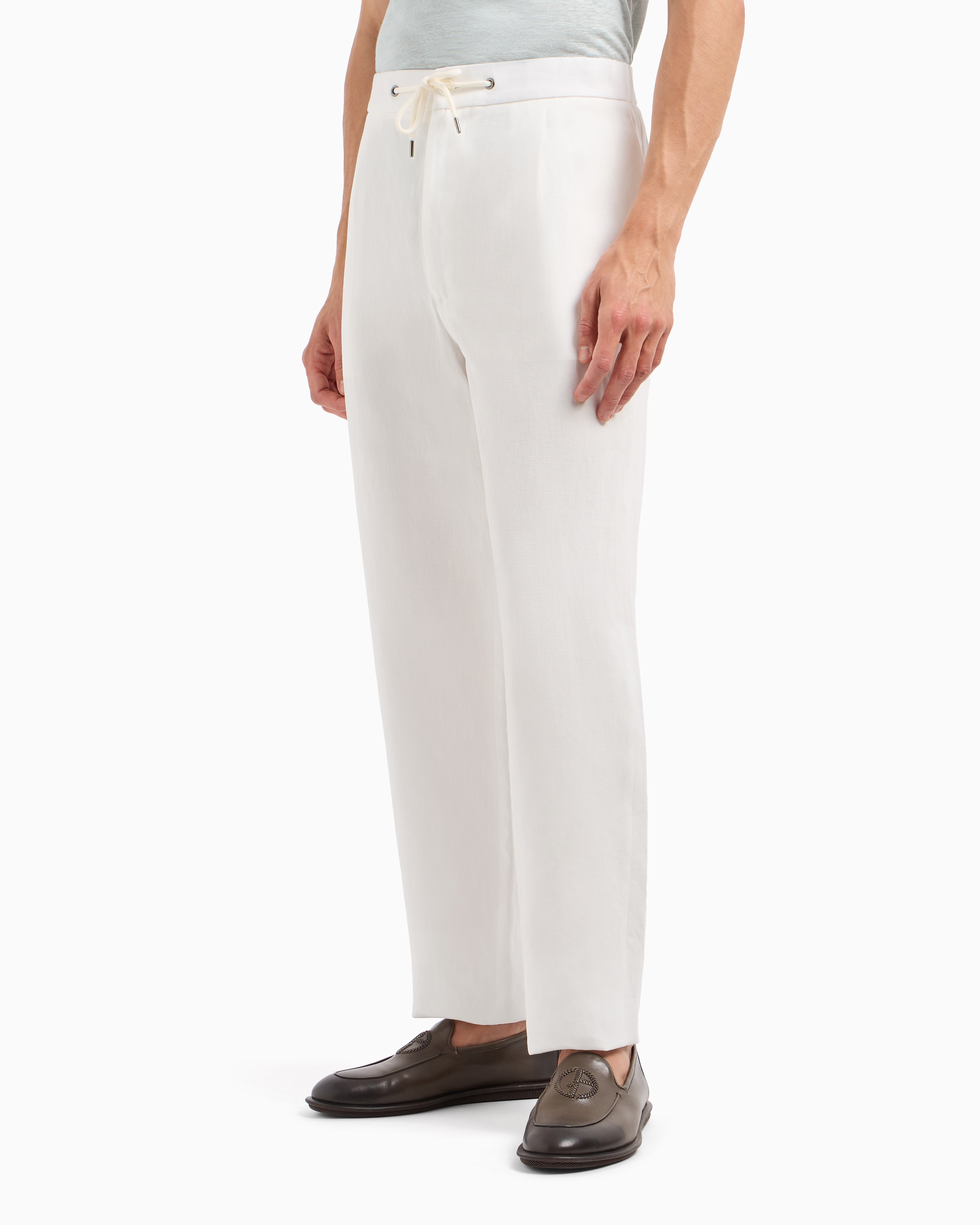 Giorgio Armani Single-dart, Pure Linen Canvas Trousers In White
