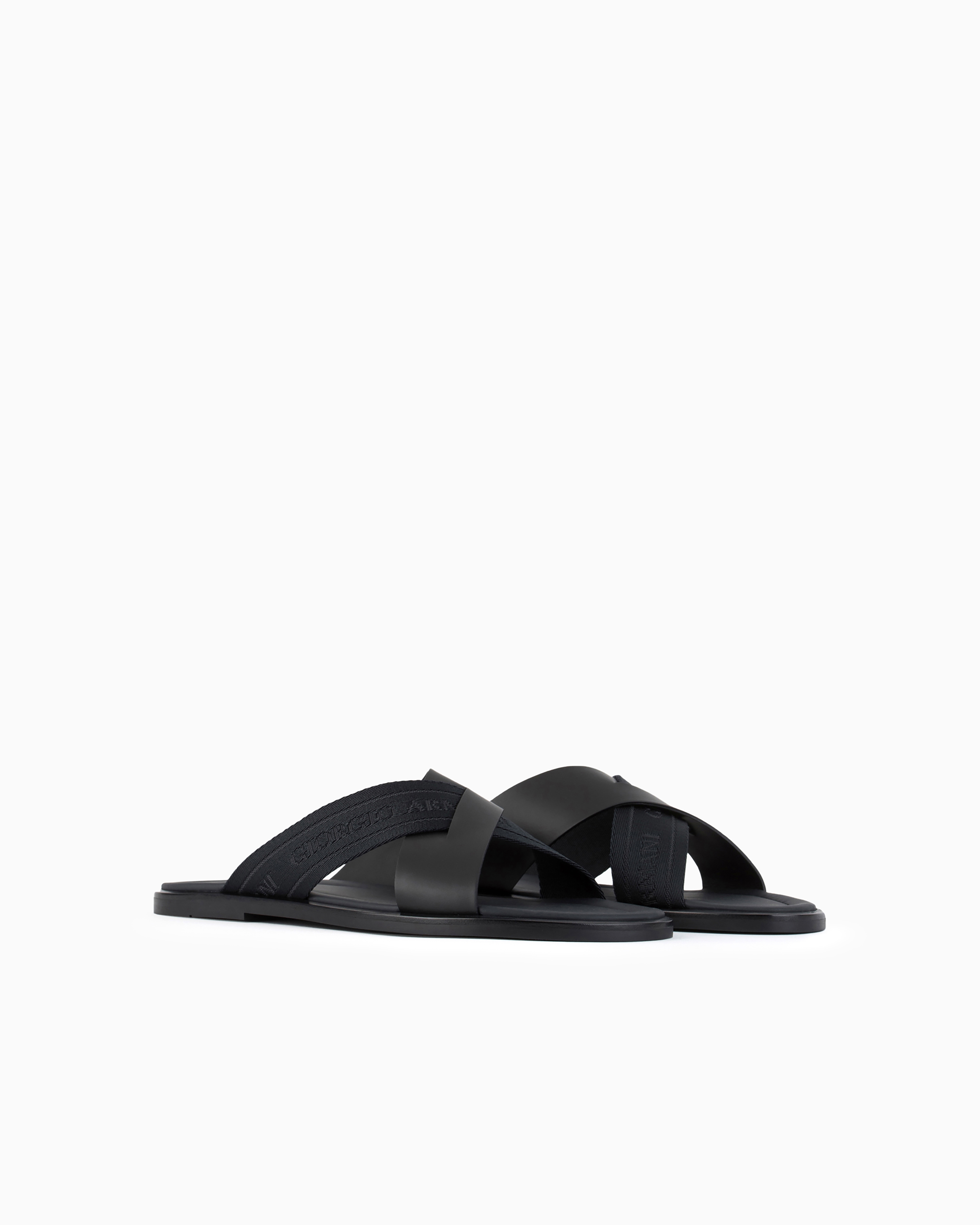 Giorgio Armani Leather Cross Sandals With Two-toned Tape In Black