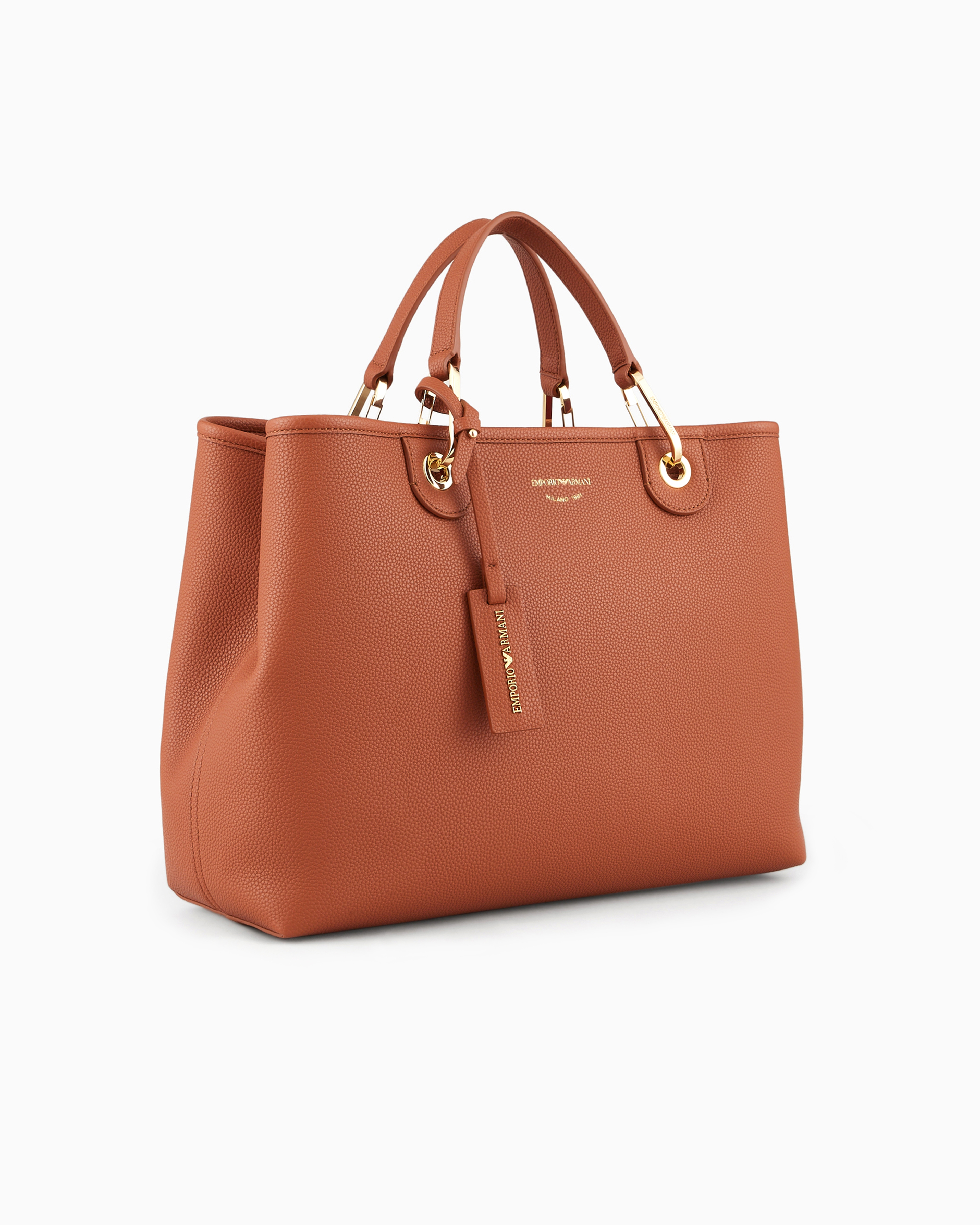 Emporio Armani Official Store Medium Myea Shopper Bag With Deer Print In Tobacco