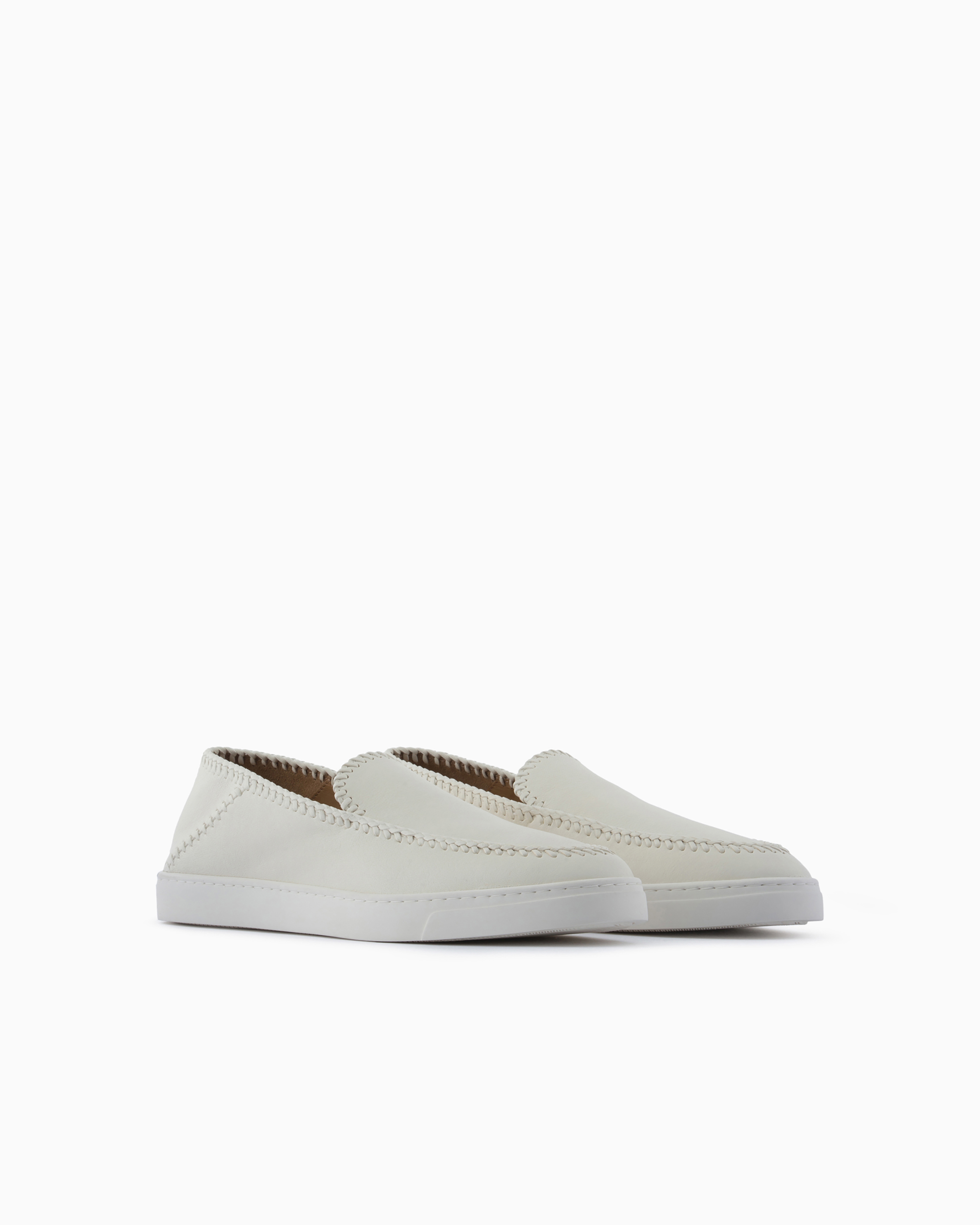 Giorgio Armani Official Store Galleria 3 Nappa-leather Slip-ons In Panna