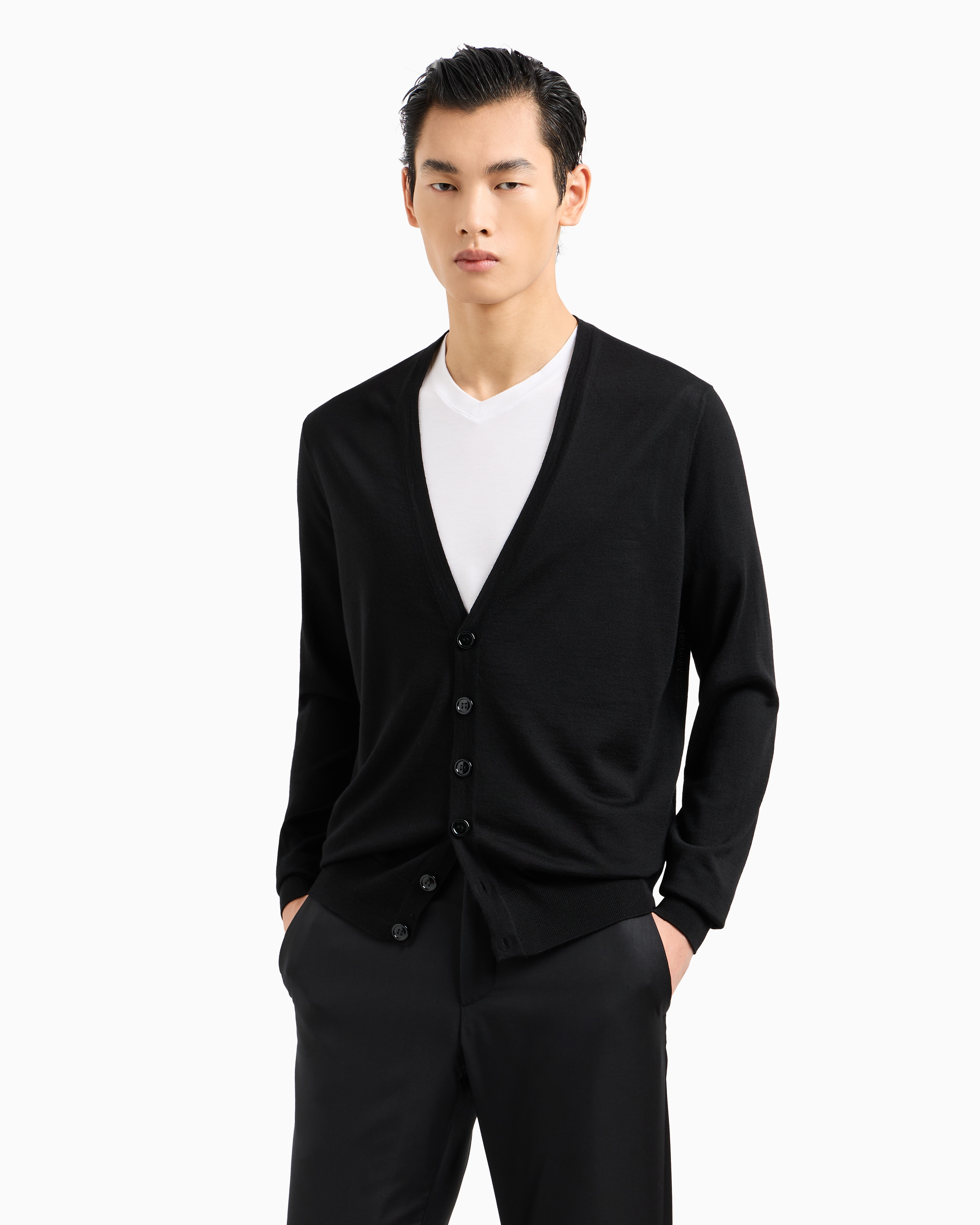 Giorgio Armani Virgin-wool Cardigan With Buttons In Black