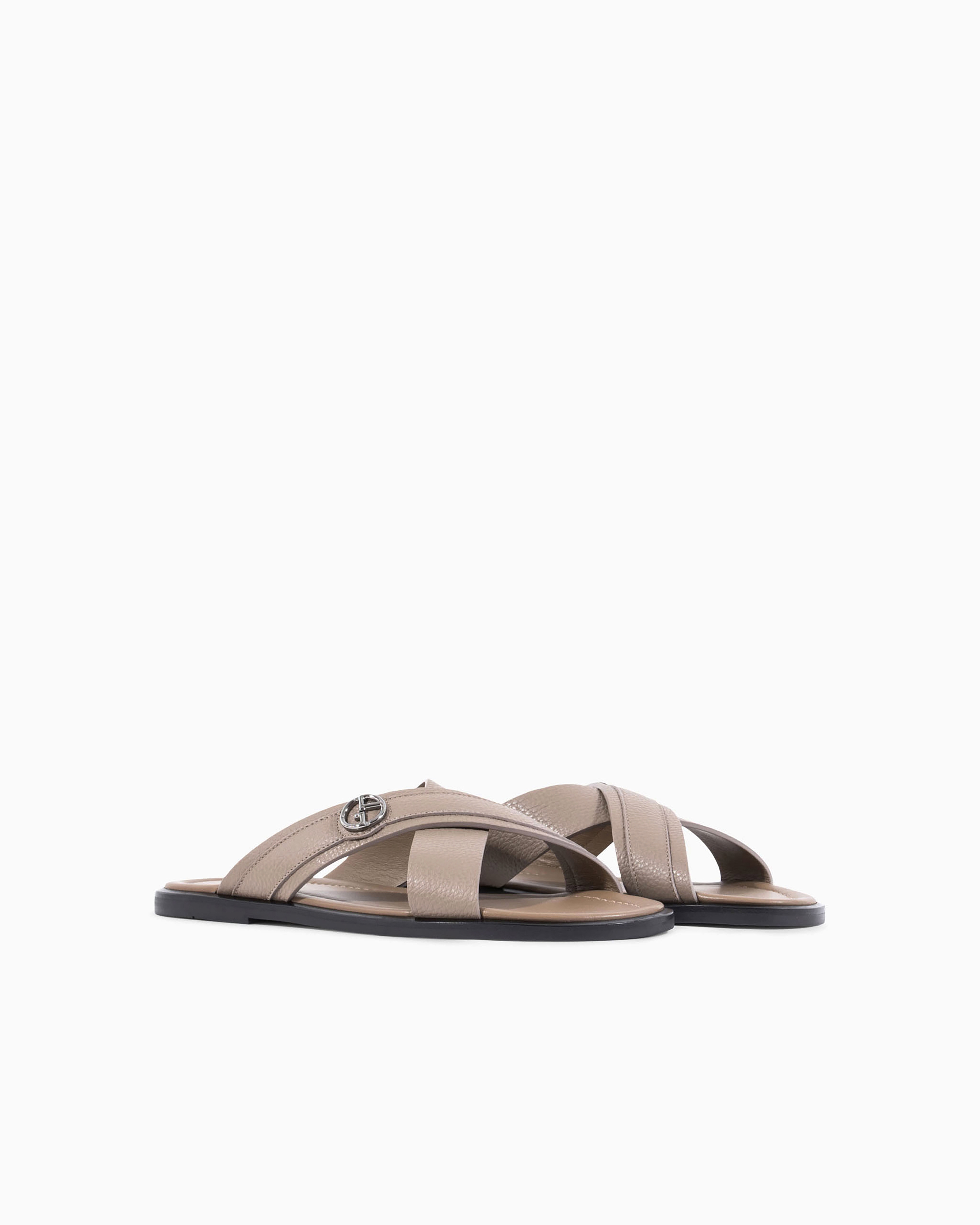 Giorgio Armani Official Store Pebbled-leather Woven Sandals In Dove Grey