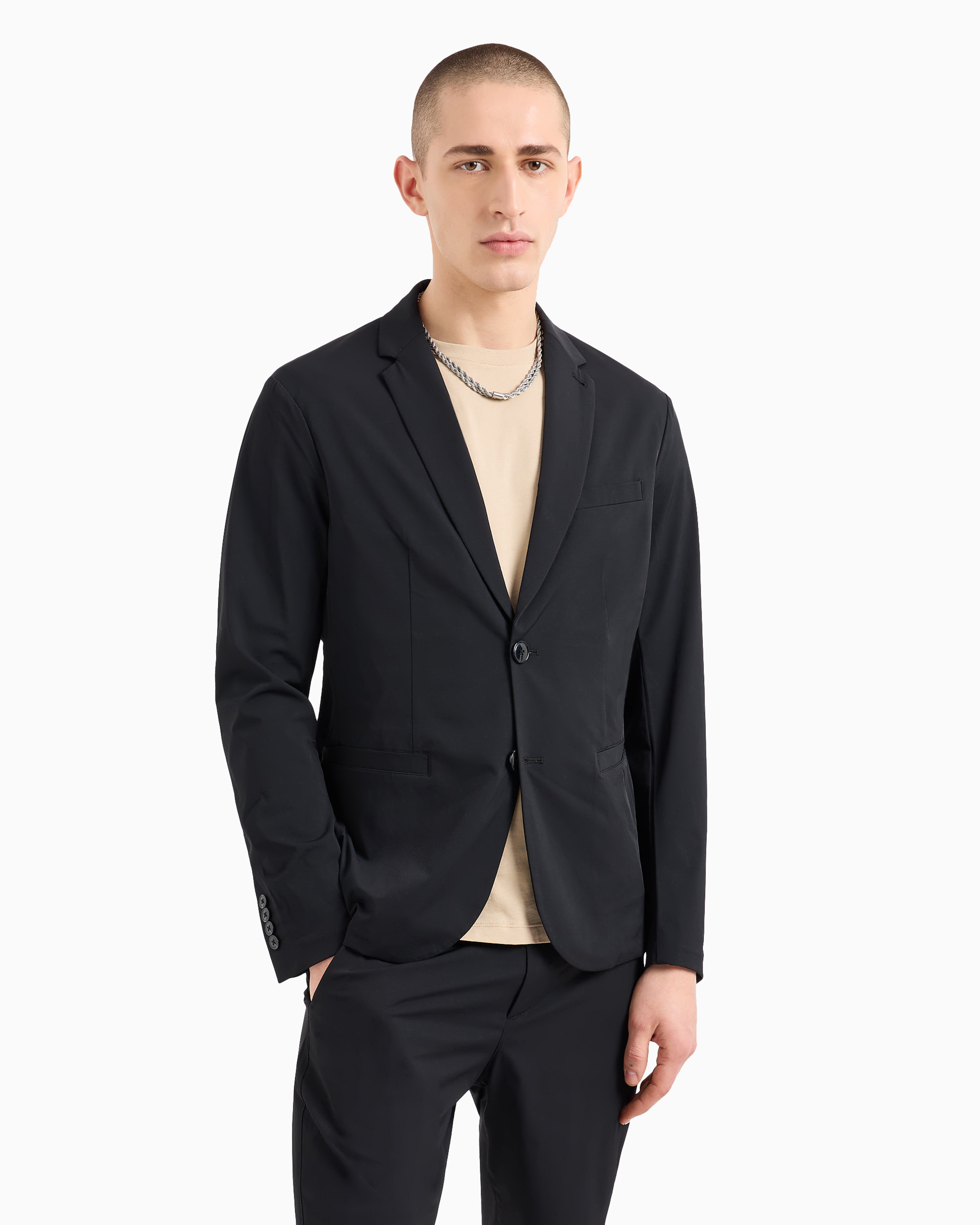 Armani Exchange Official Store Single-breasted Ultra-stretch Twill Jacket In Black