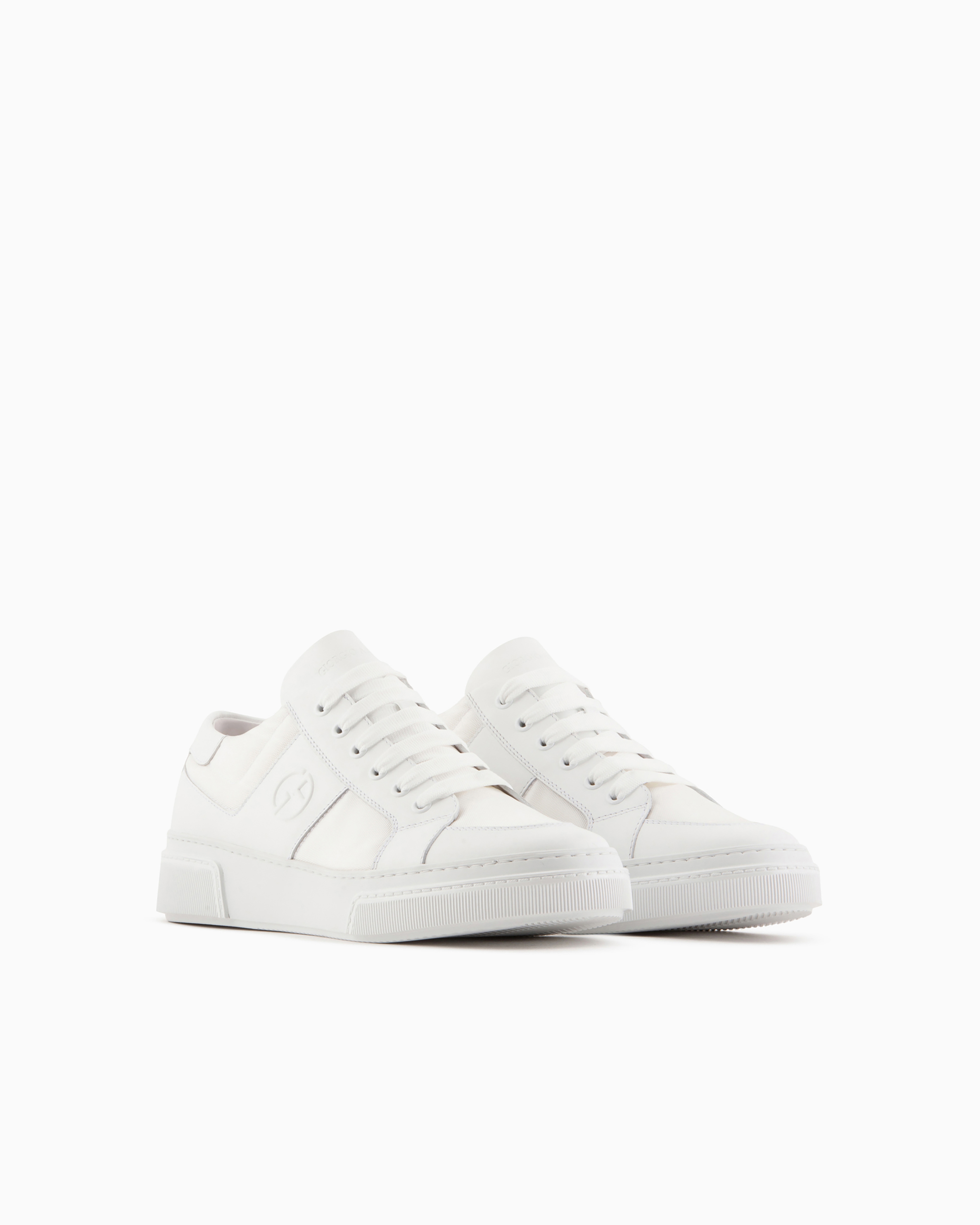 Giorgio Armani Official Store Leather And Fabric Sneakers In White
