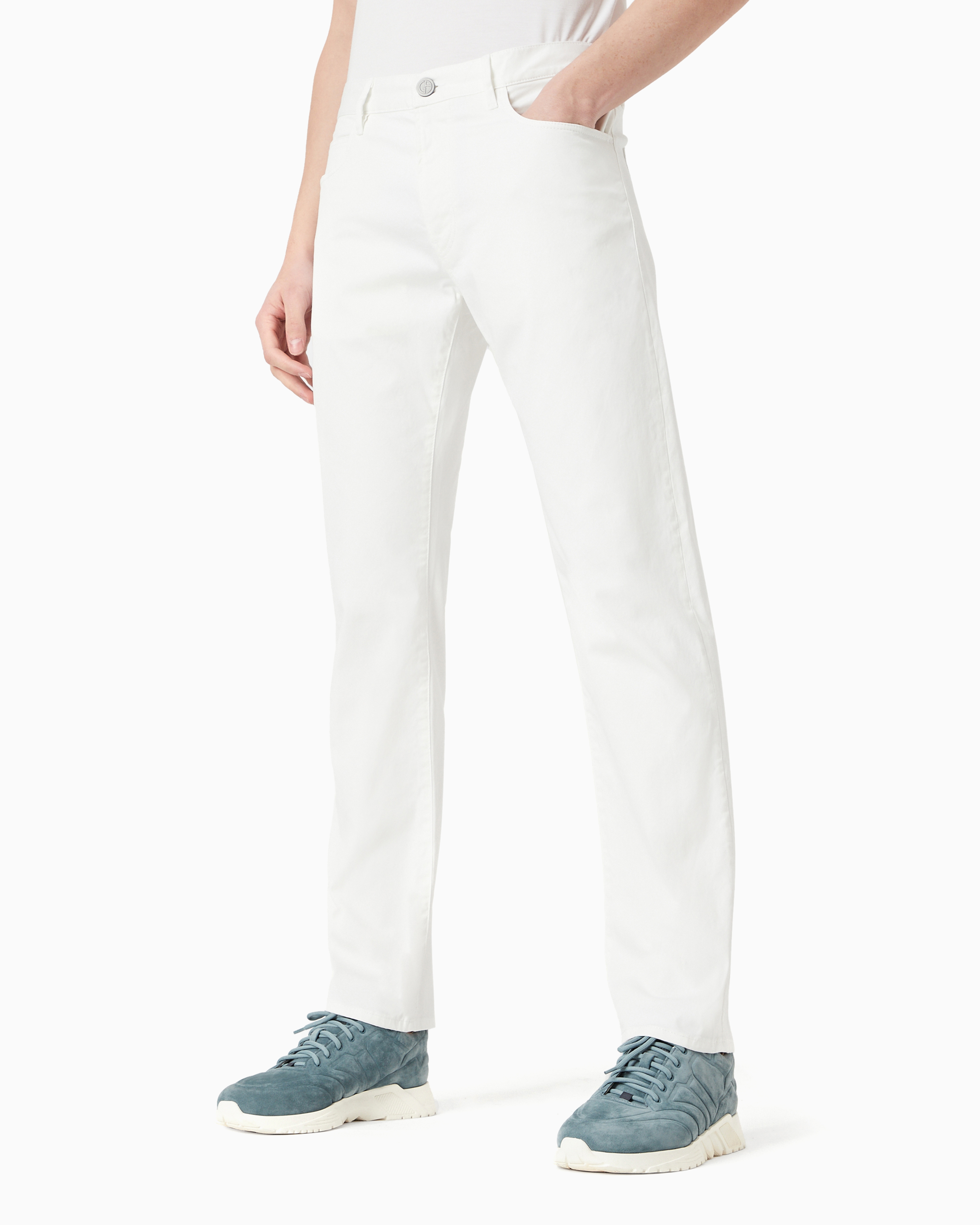 Shop Giorgio Armani Regular-fit, Five-pocket Trousers In Stretch Cotton In White