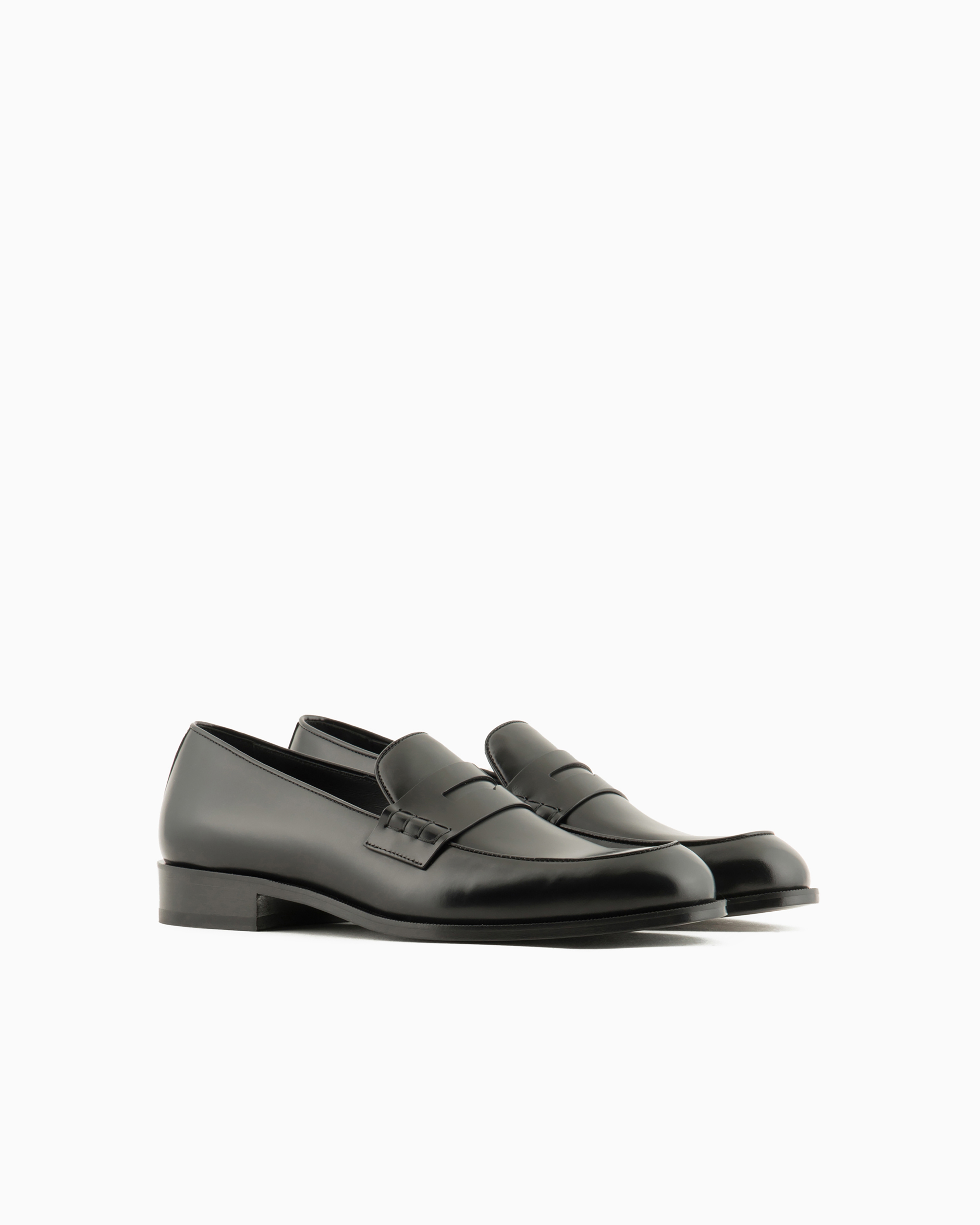 Shop Giorgio Armani Leather Loafers In Black