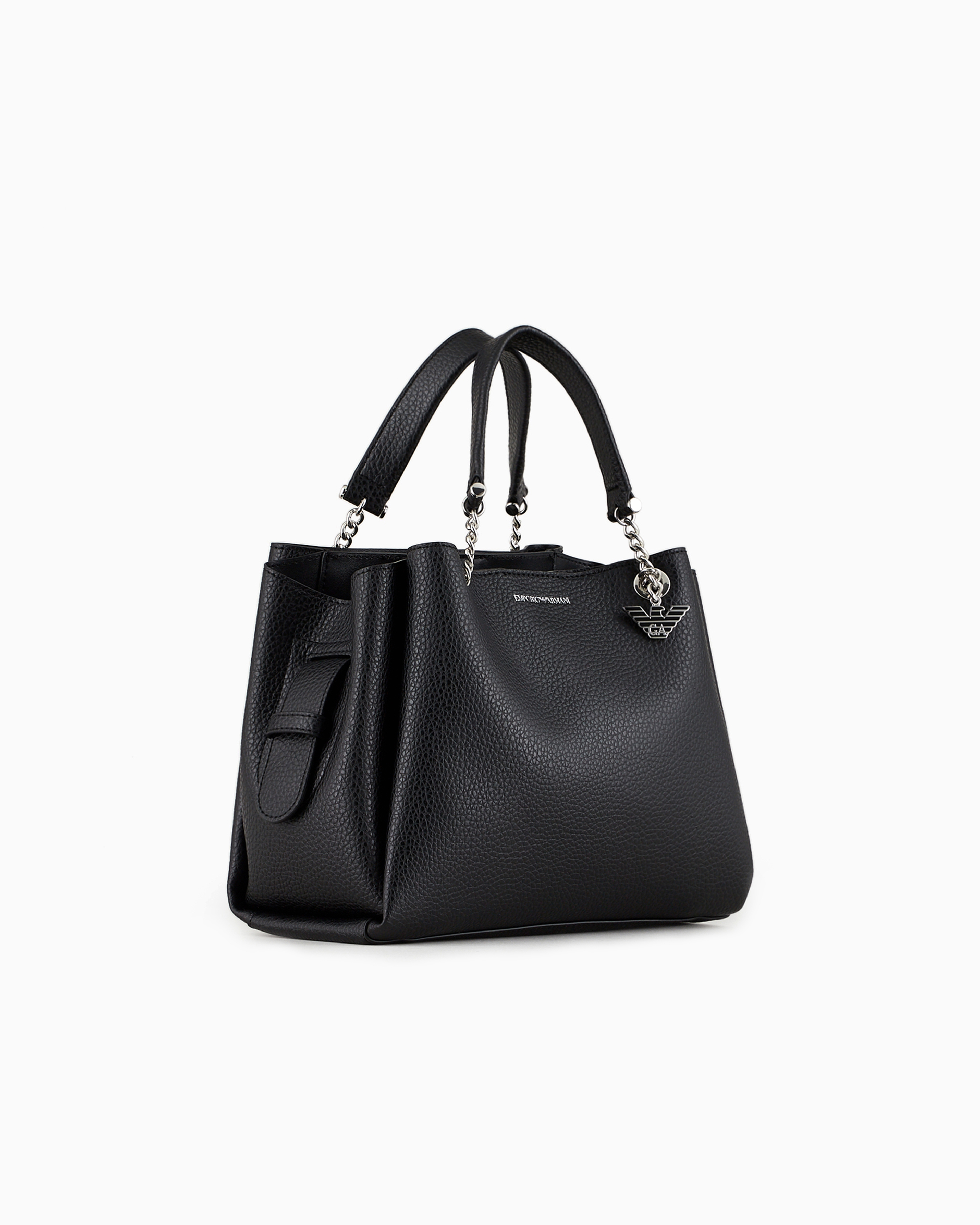 Emporio Armani Full-grain Effect Handbag With Eagle Charm In Black