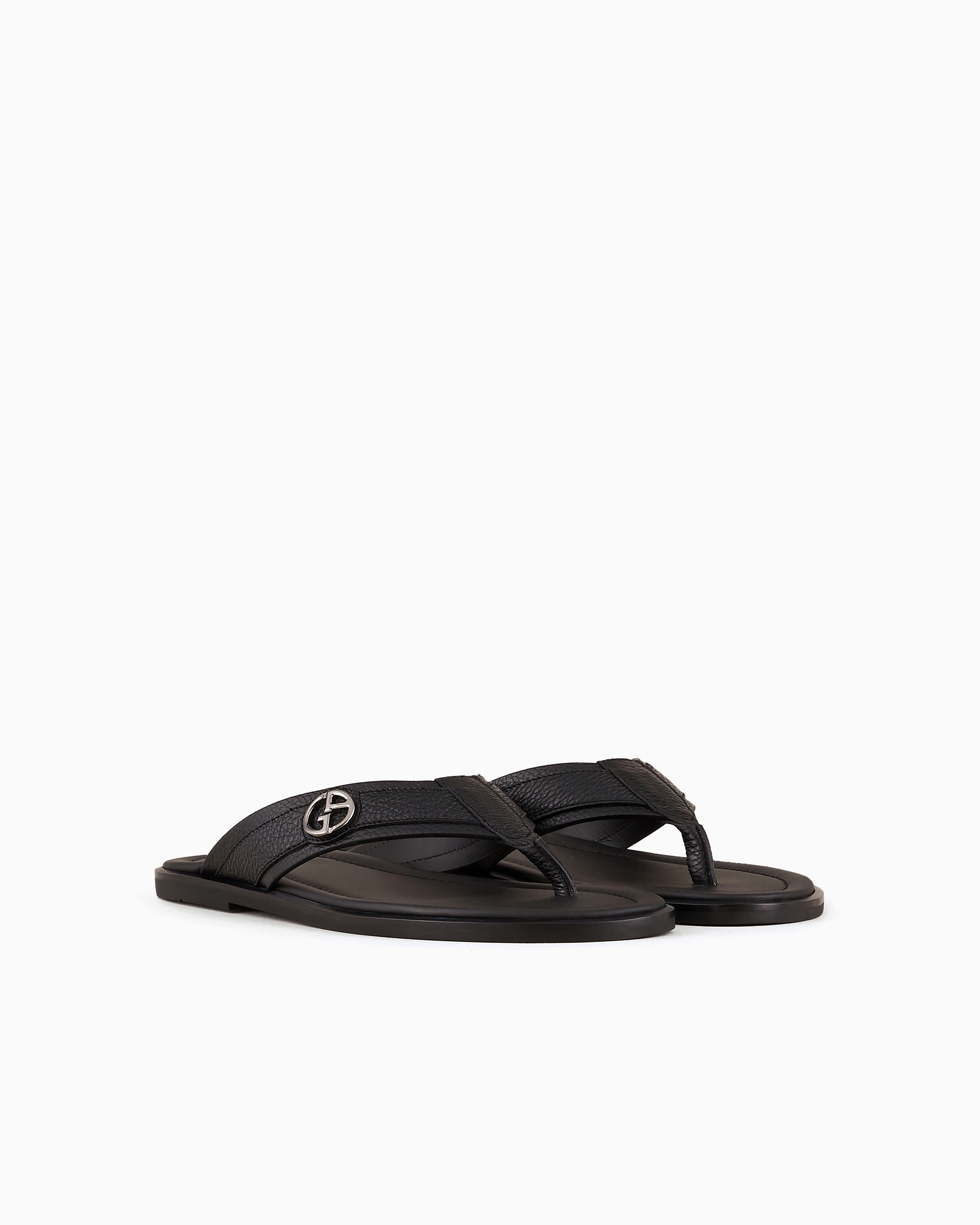 Shop Giorgio Armani Pebbled-leather Woven Sandals In Black