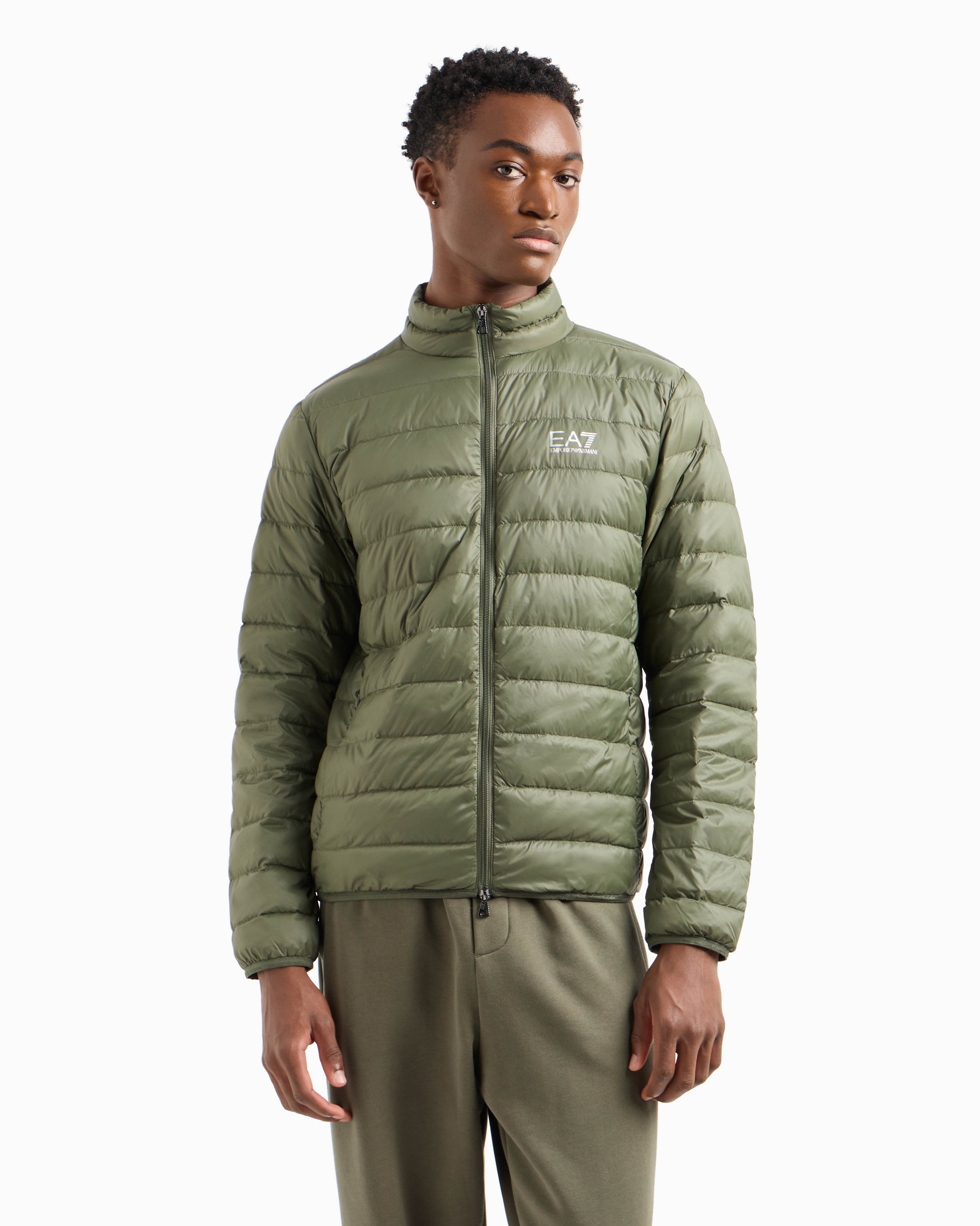 Shop Ea7 Core Identity Packable Down Jacket In Military Green