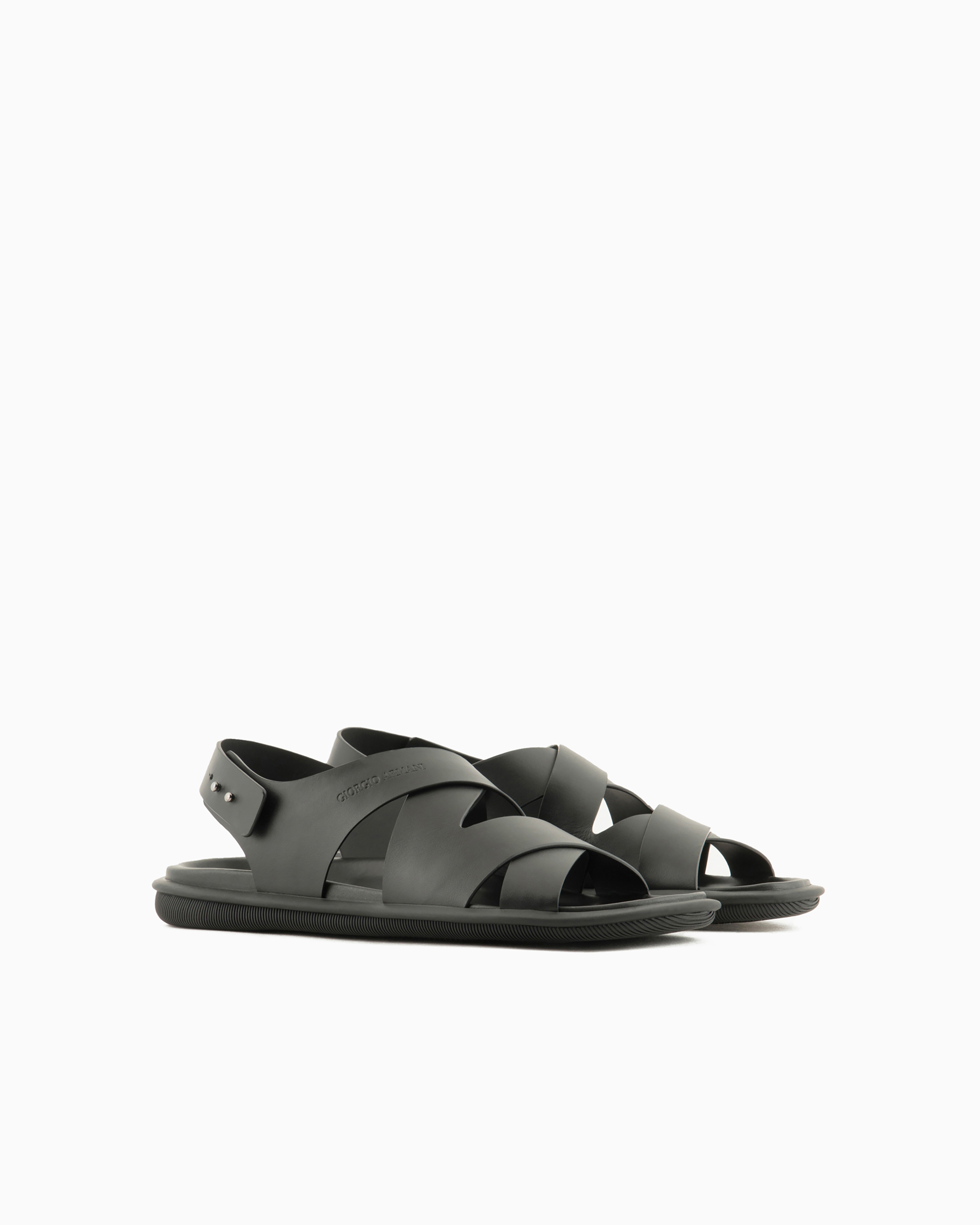 Giorgio Armani Leather Woven Sandals In Black