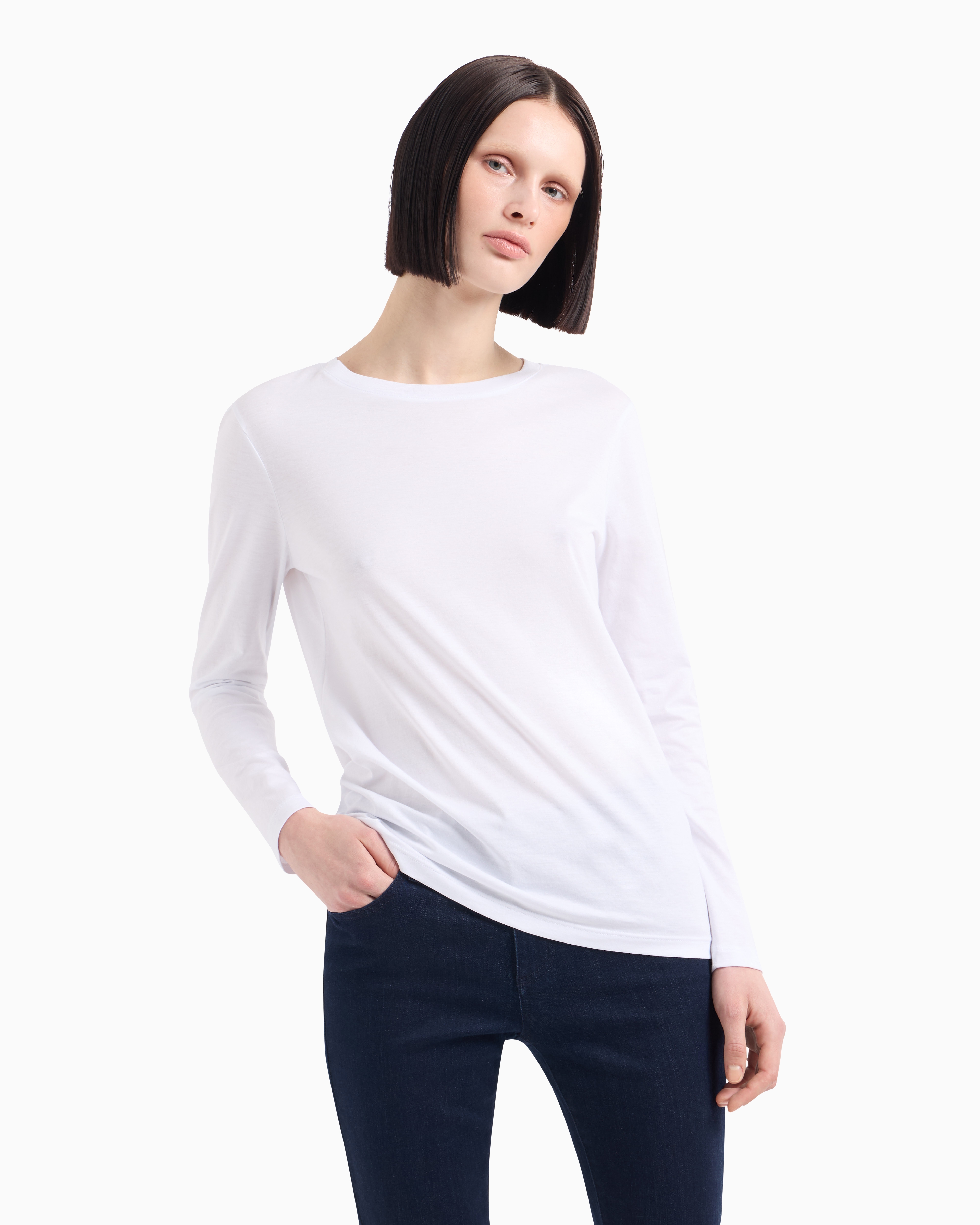 Shop Armani Exchange Regular Fit Basic Pima Cotton Long Sleeve T-shirt In White