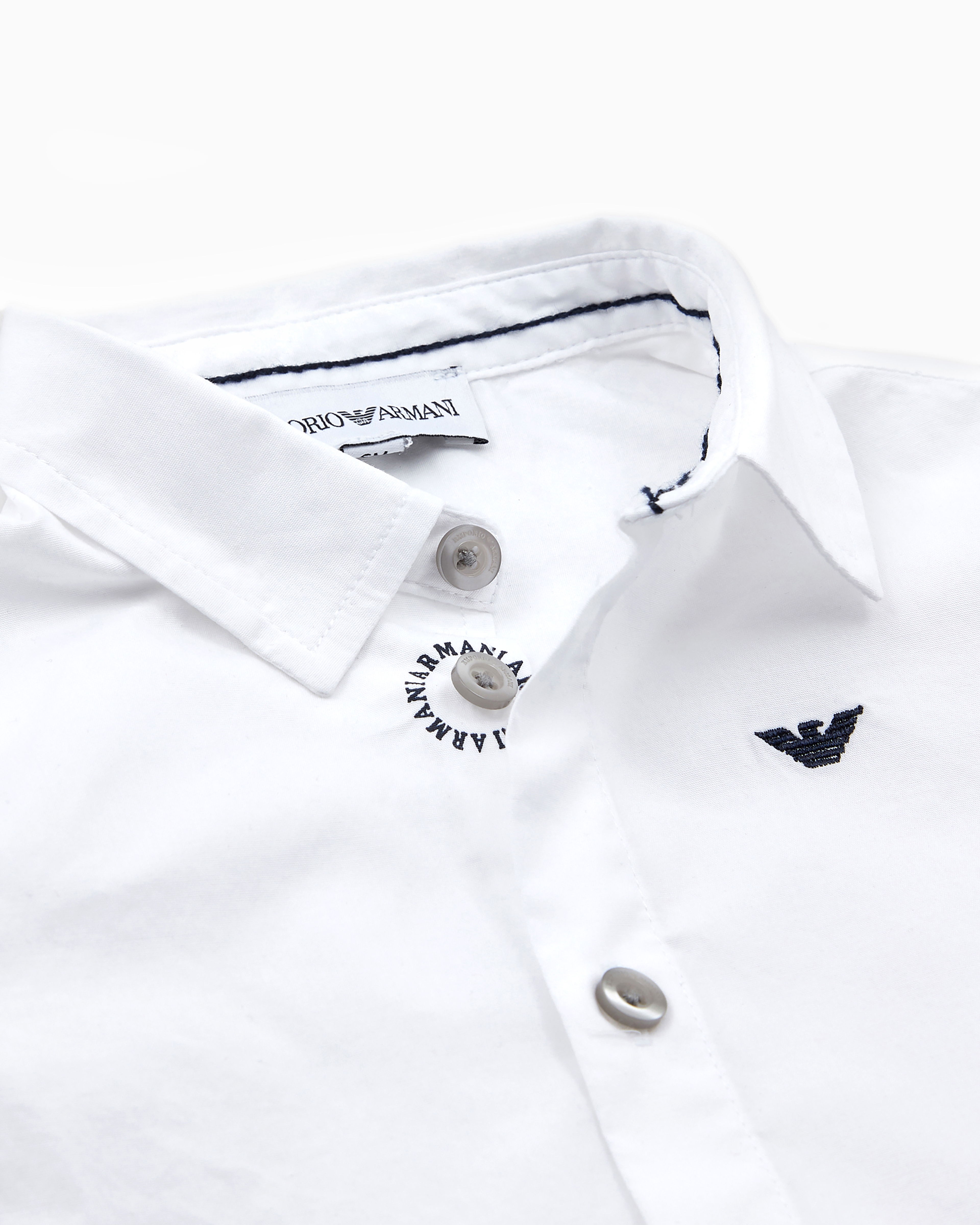 Emporio Armani Stretch Cotton Shirt With Eagle Embroidery In White
