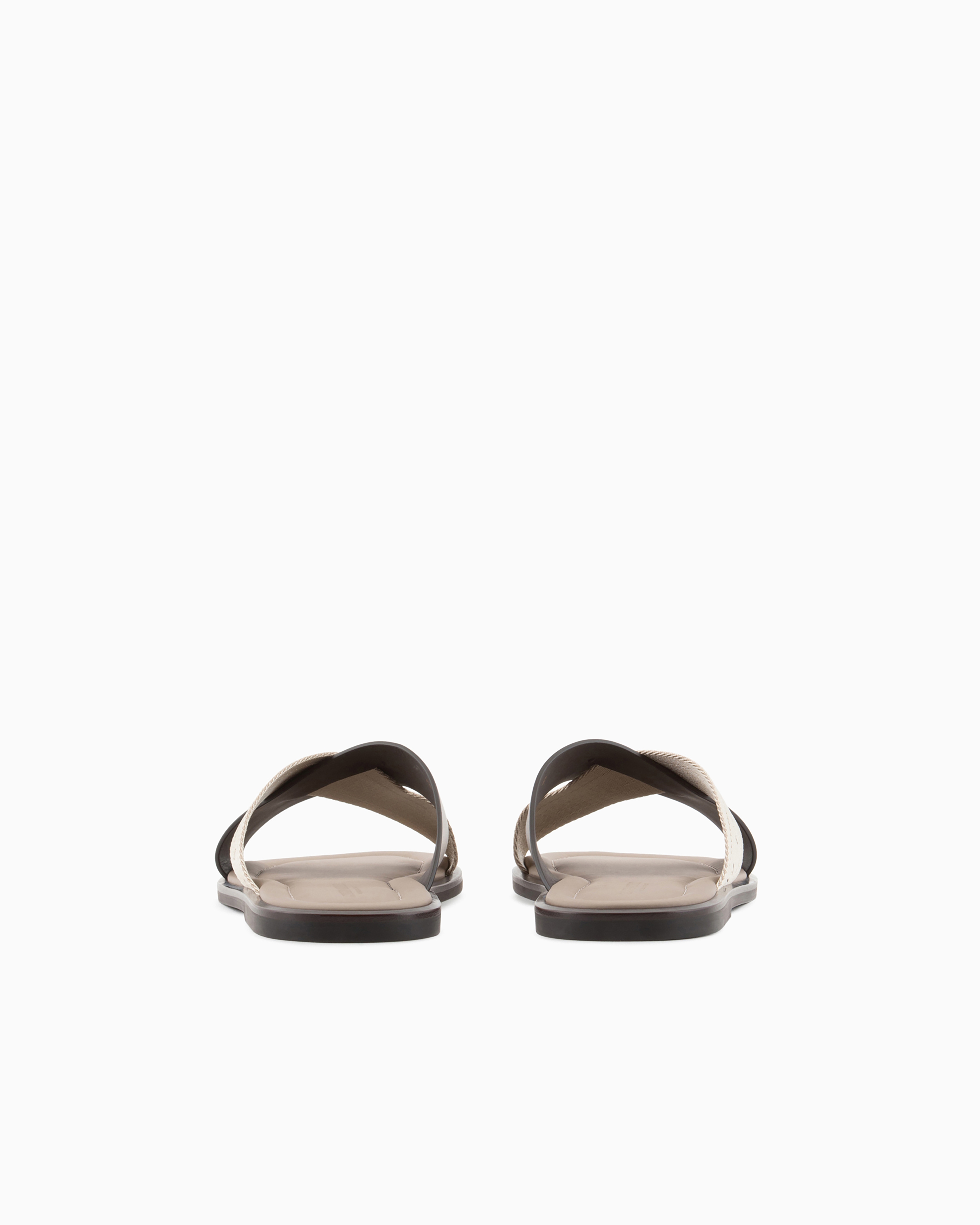 Giorgio Armani Official Store Leather Sandals With Two-toned Tape In Brown