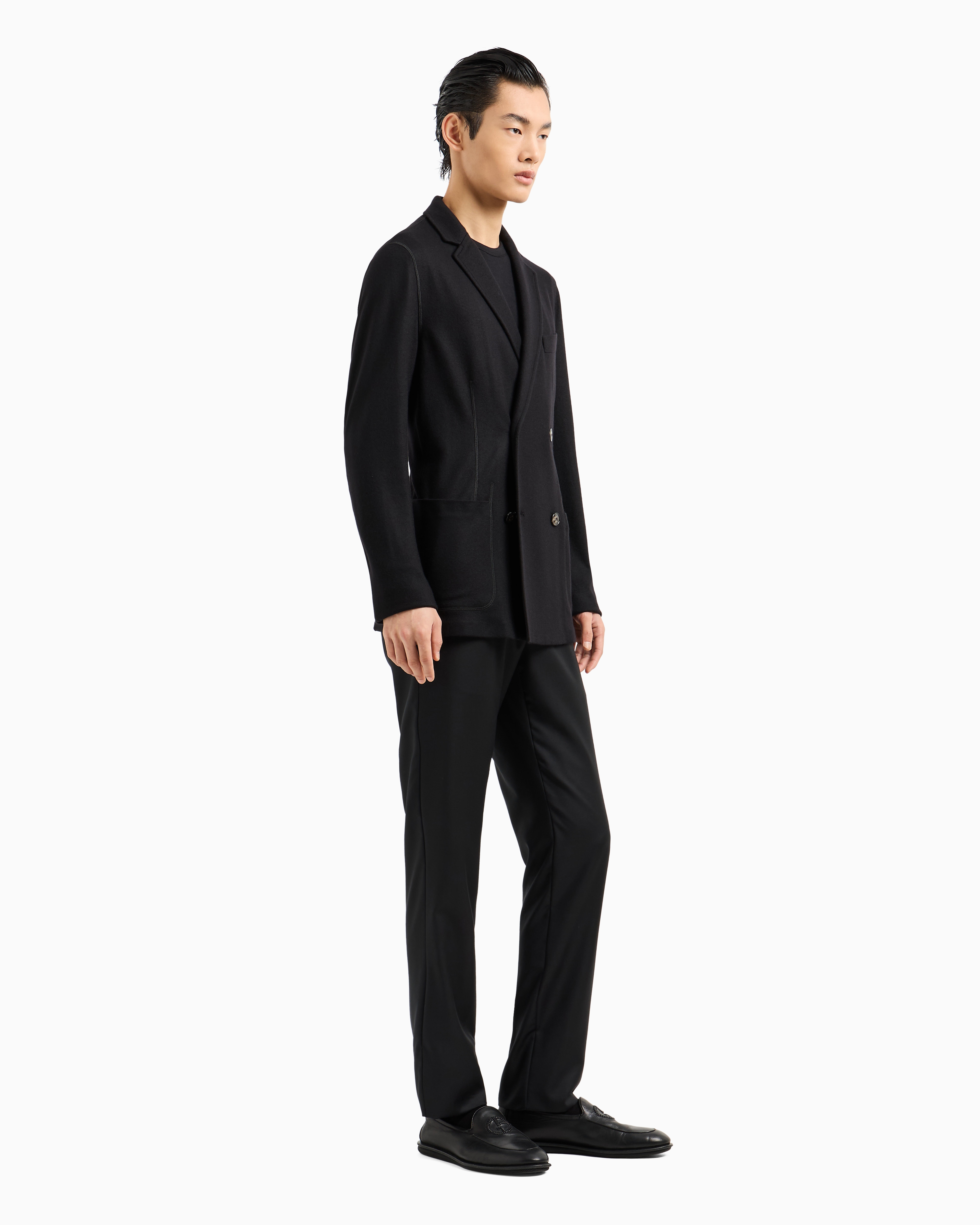 Giorgio Armani Official Store Icon Double-breasted Jacket In Fulled Cashmere Interlock In Black