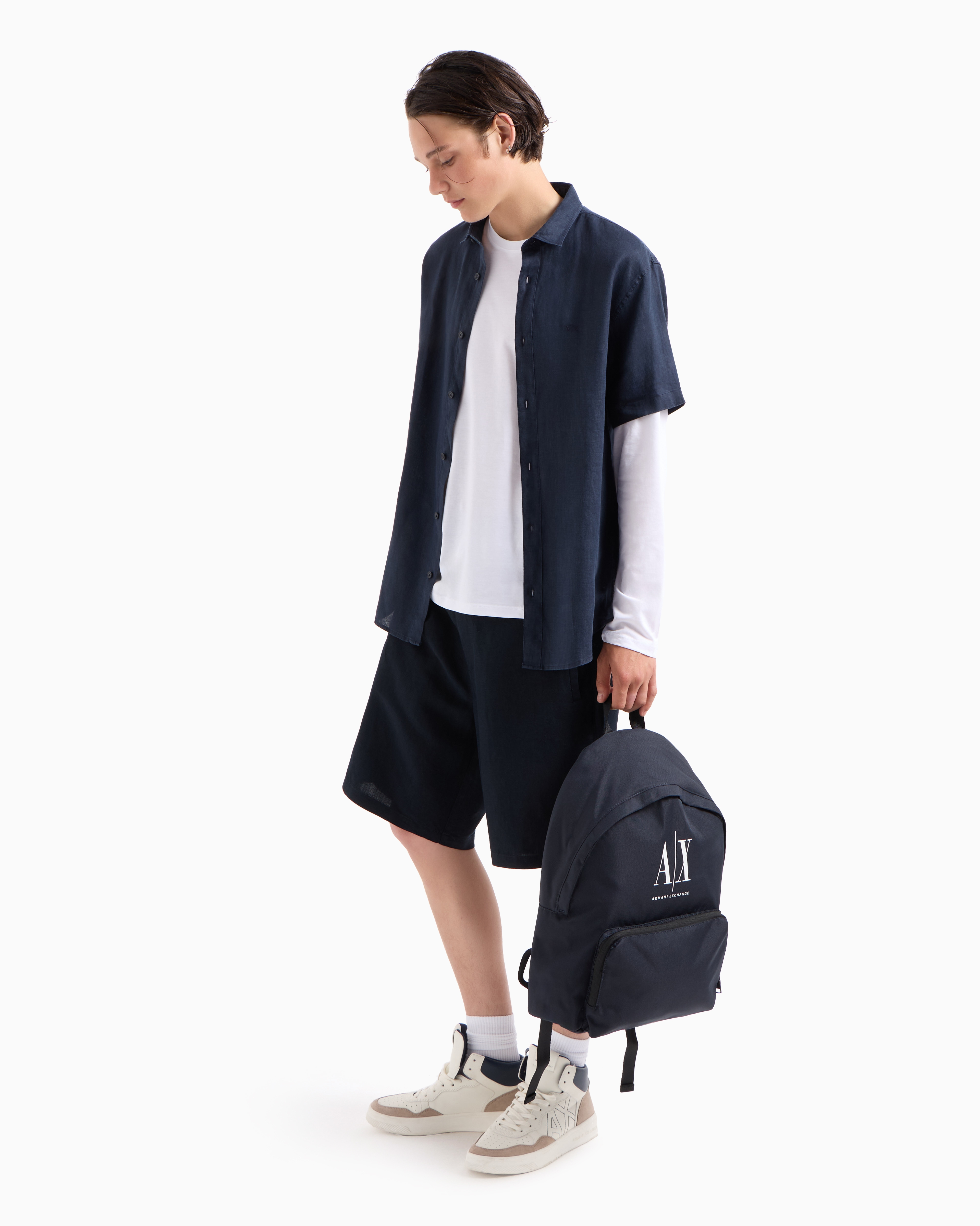 Armani Exchange Bermuda Shorts In Stretch Gabardine In Blue