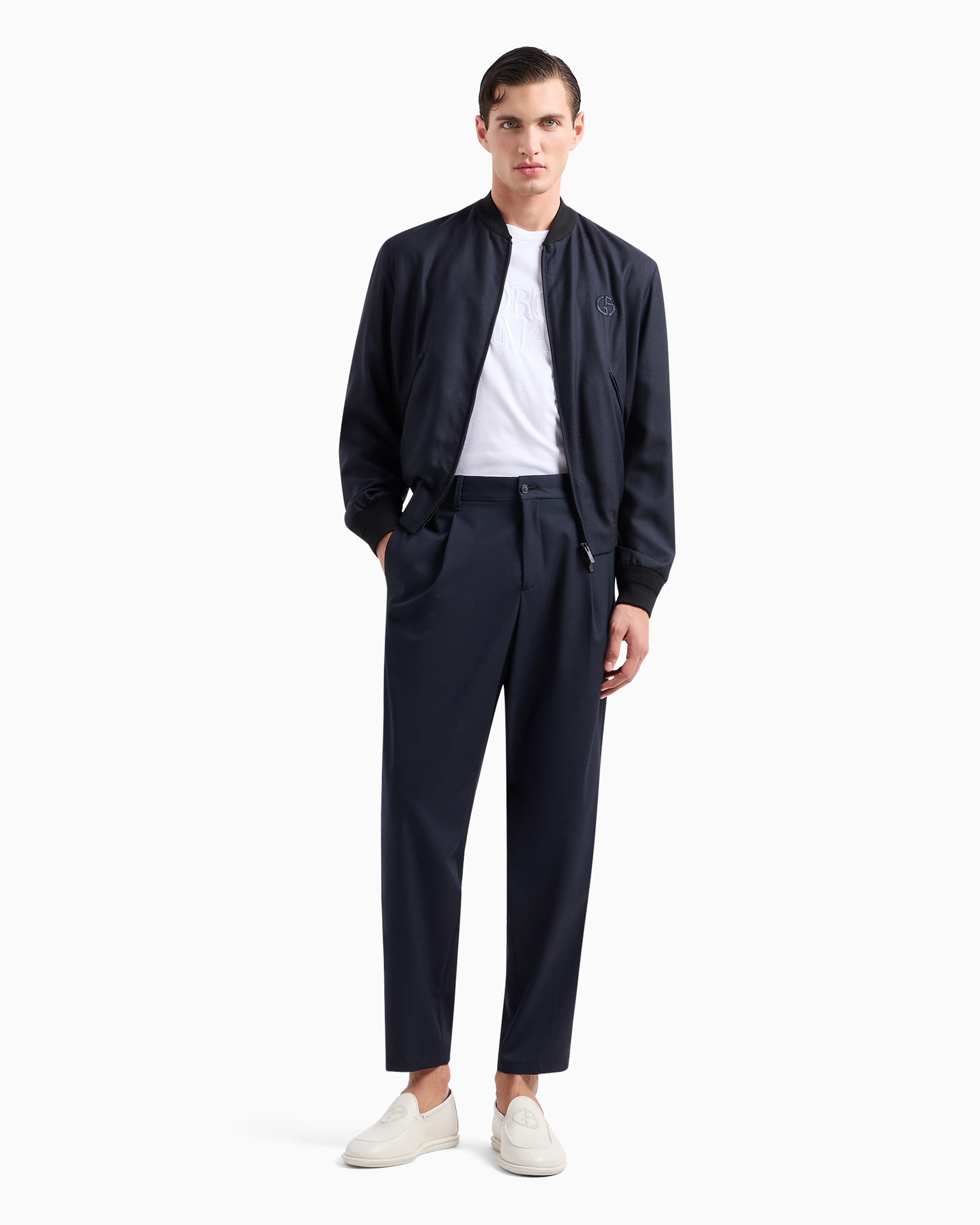 Giorgio Armani Official Store Asv Cashmere And Silk Canvas Blouson In Midnight Blue