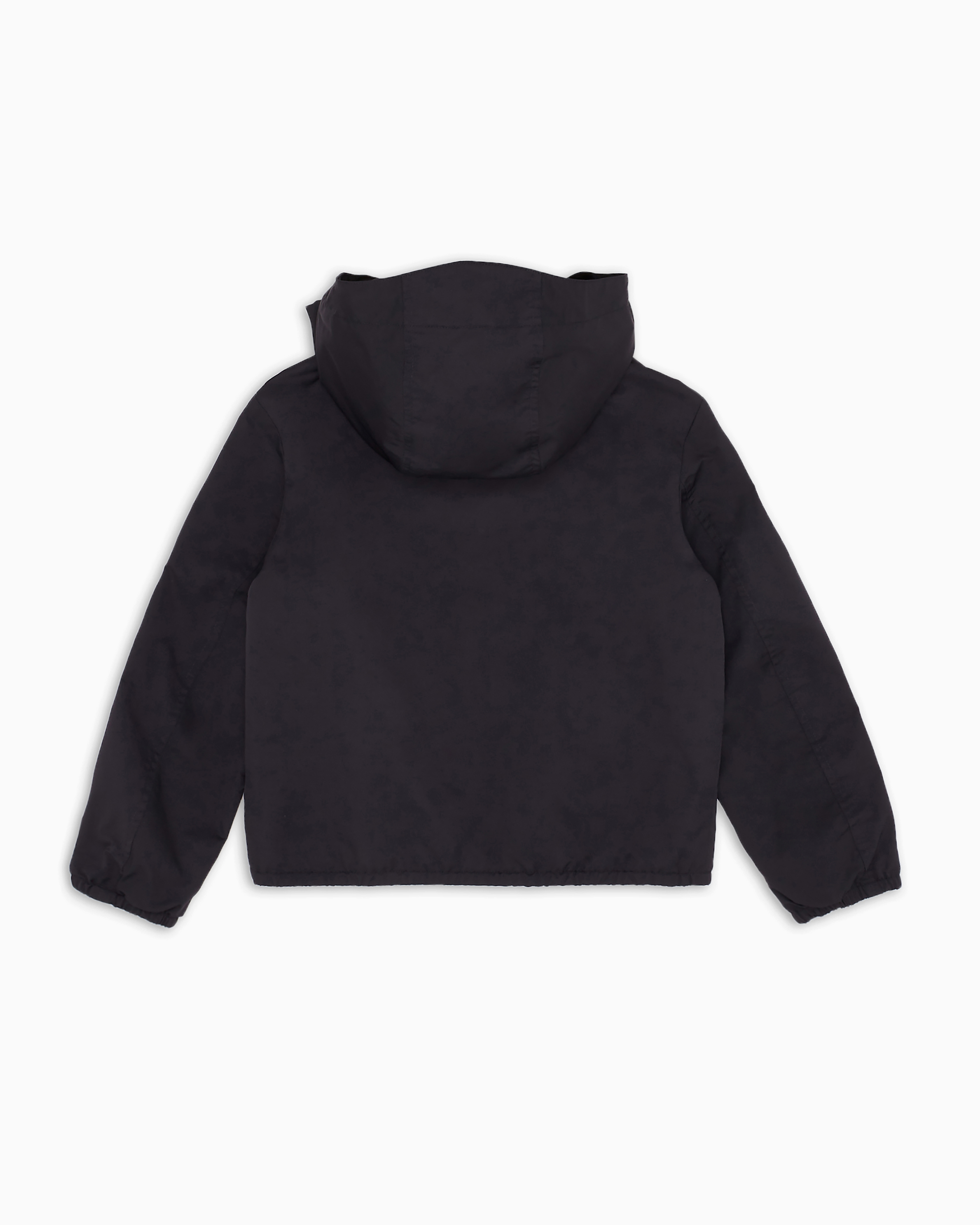 Emporio Armani Hooded, Water-repellent Nylon Jacket With Logo Patch In Navy Blue
