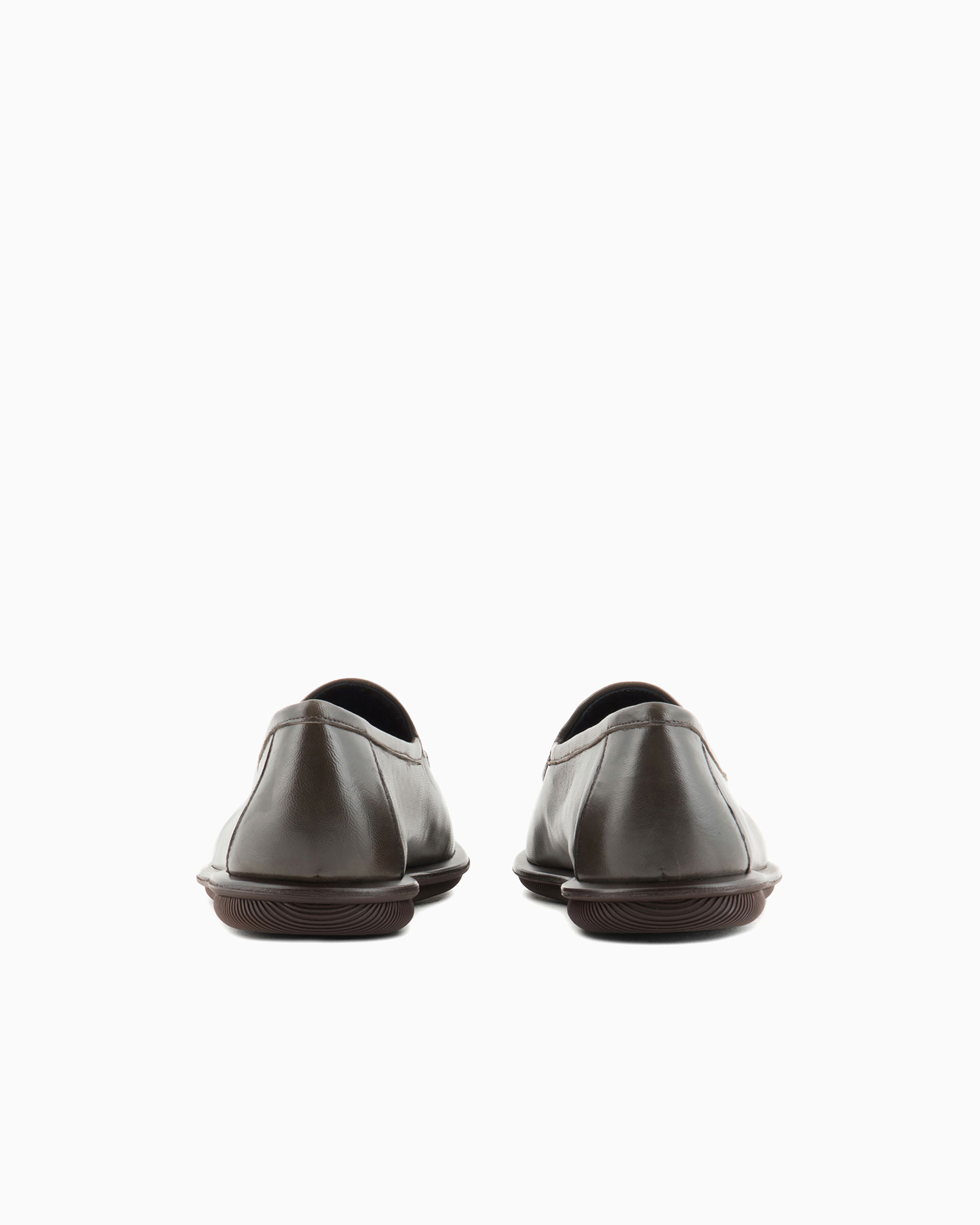 Giorgio Armani Official Store Vintage Nappa Leather Loafers With Embroidered Logo In Dove Grey