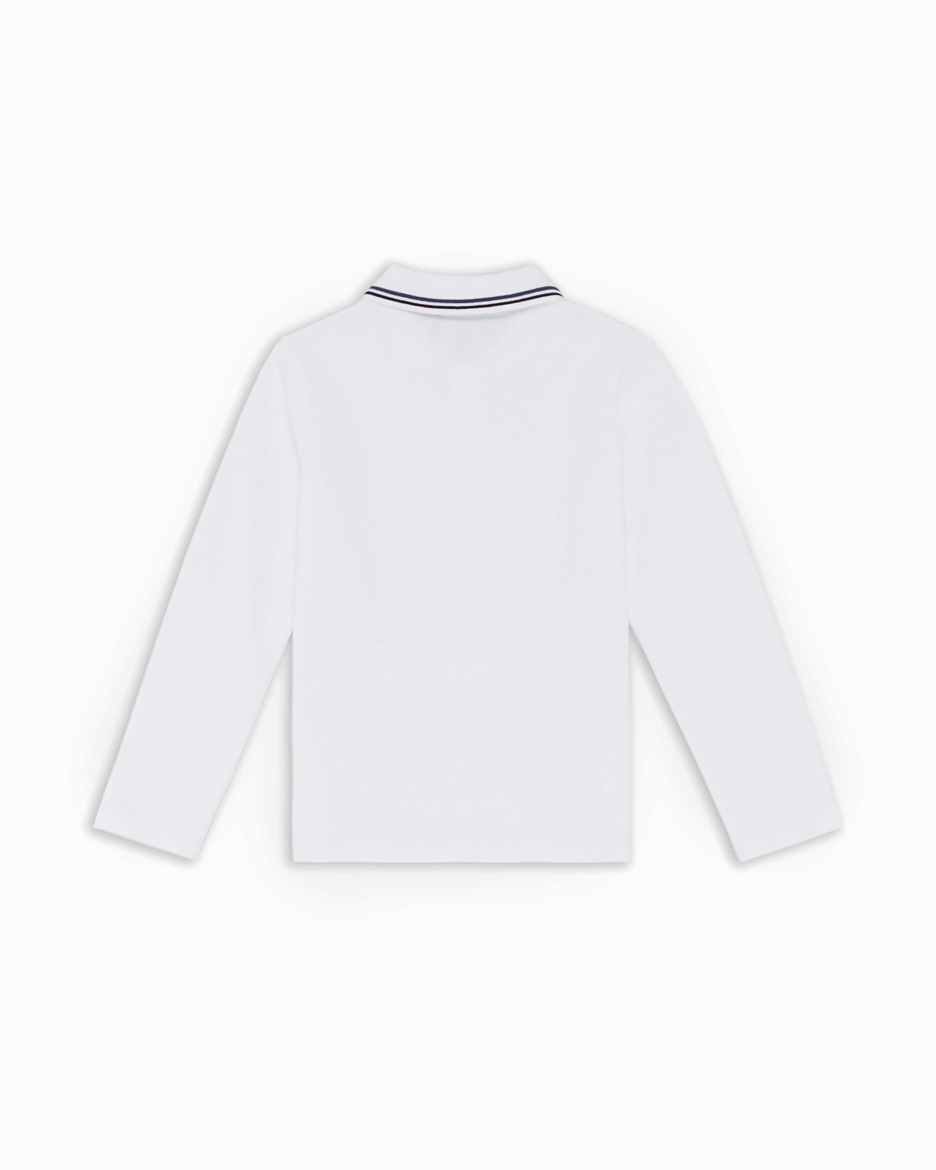 Emporio Armani Stretch-piqué Long-sleeved Polo Shirt With Trimmed Collar In White