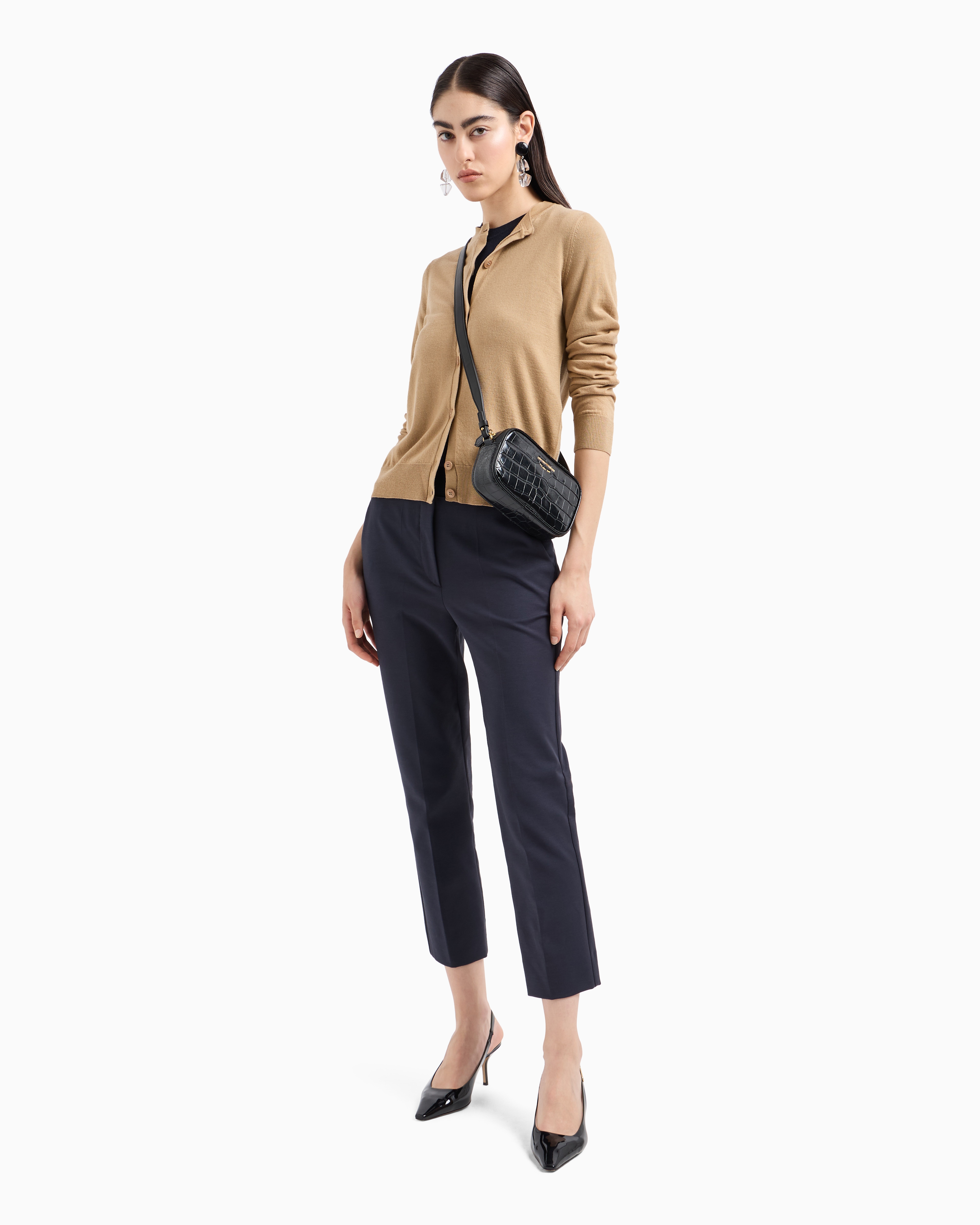 Shop Emporio Armani Cardigan In Plain-knit, Pure Virgin Wool In Camel