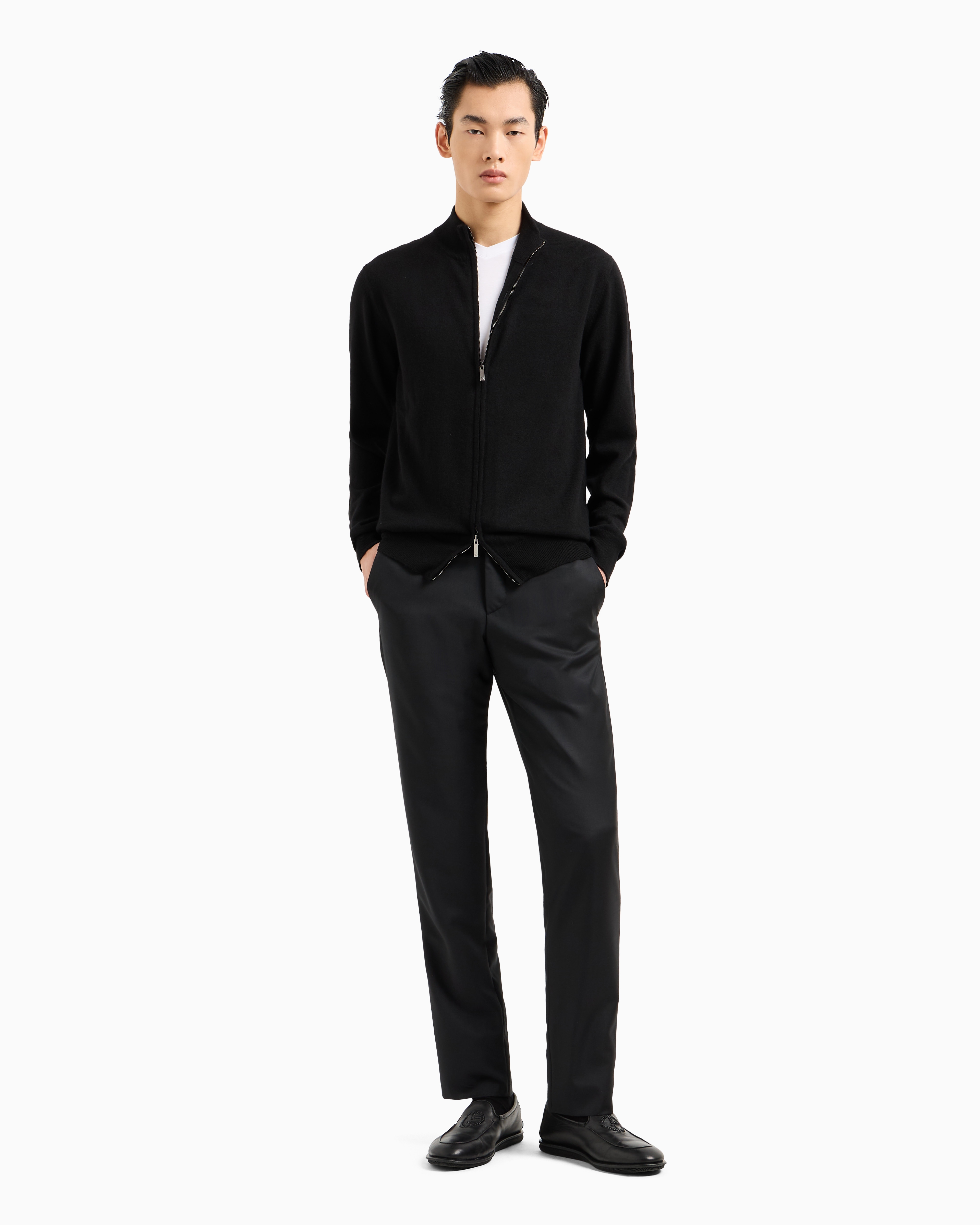 Shop Giorgio Armani Zipped Cardigan In Cashmere In Black