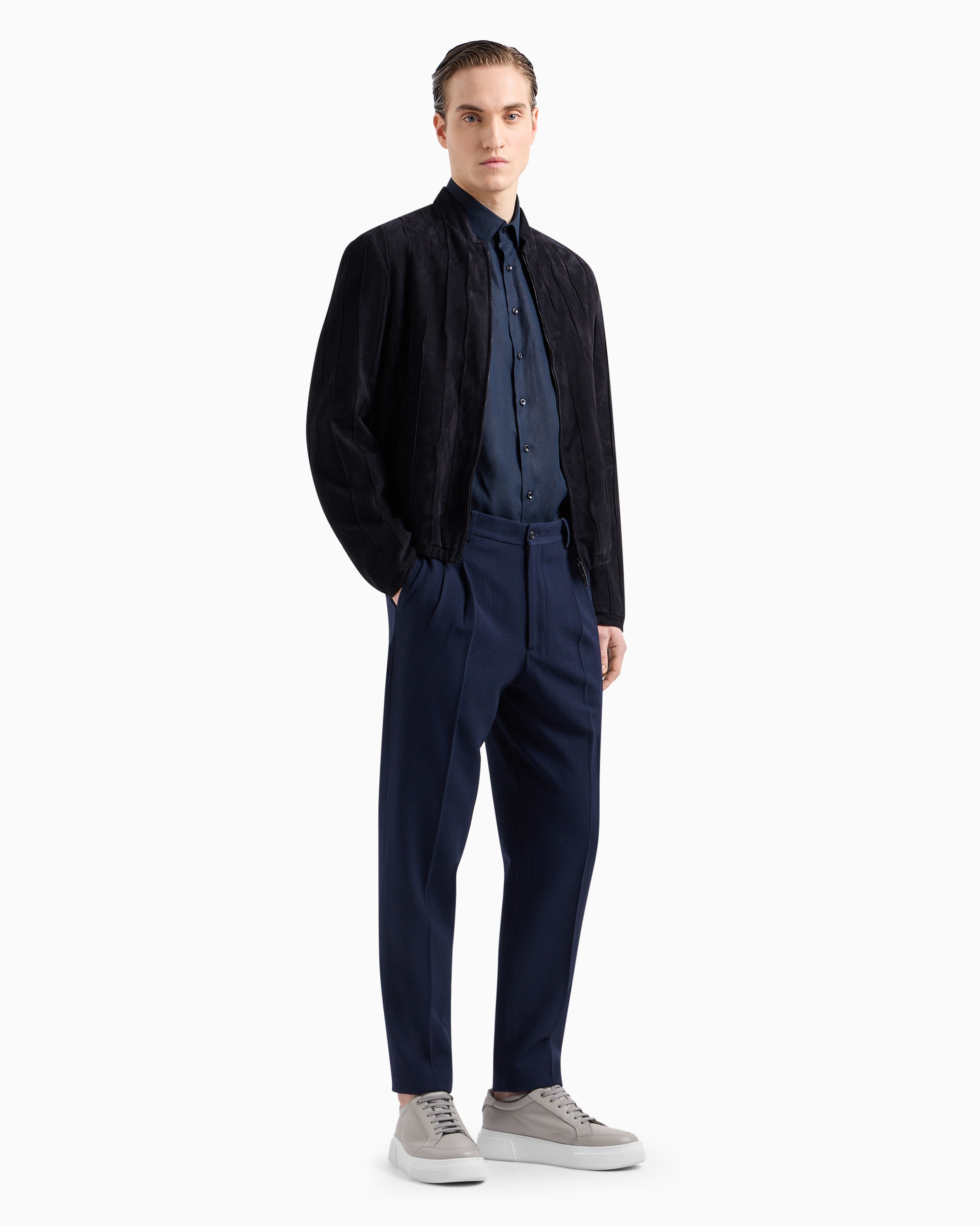 Giorgio Armani Official Store Linen Shirt In Navy Blue