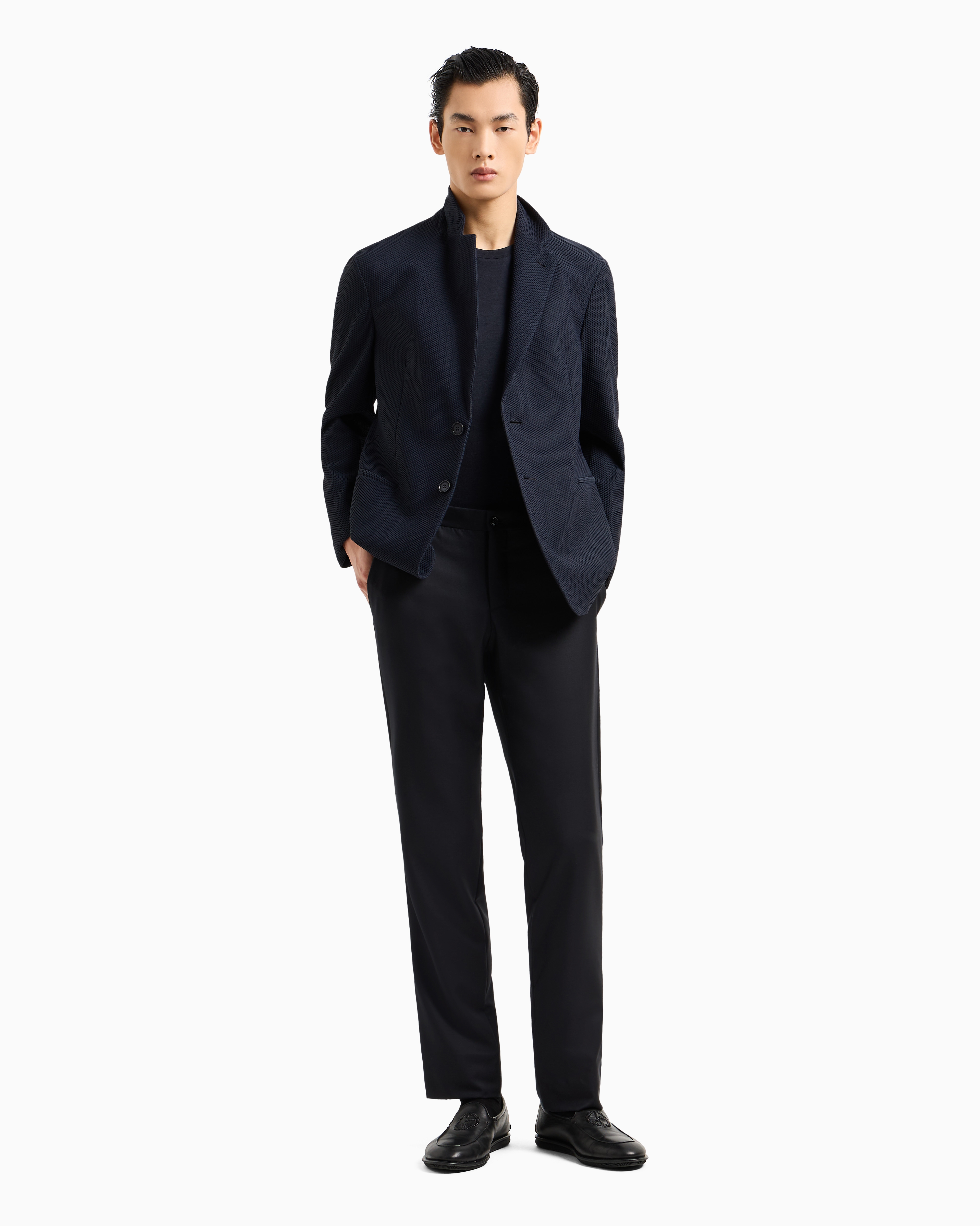 Giorgio Armani Official Store Short-sleeved Cashmere Icon Jumper In Navy Blue
