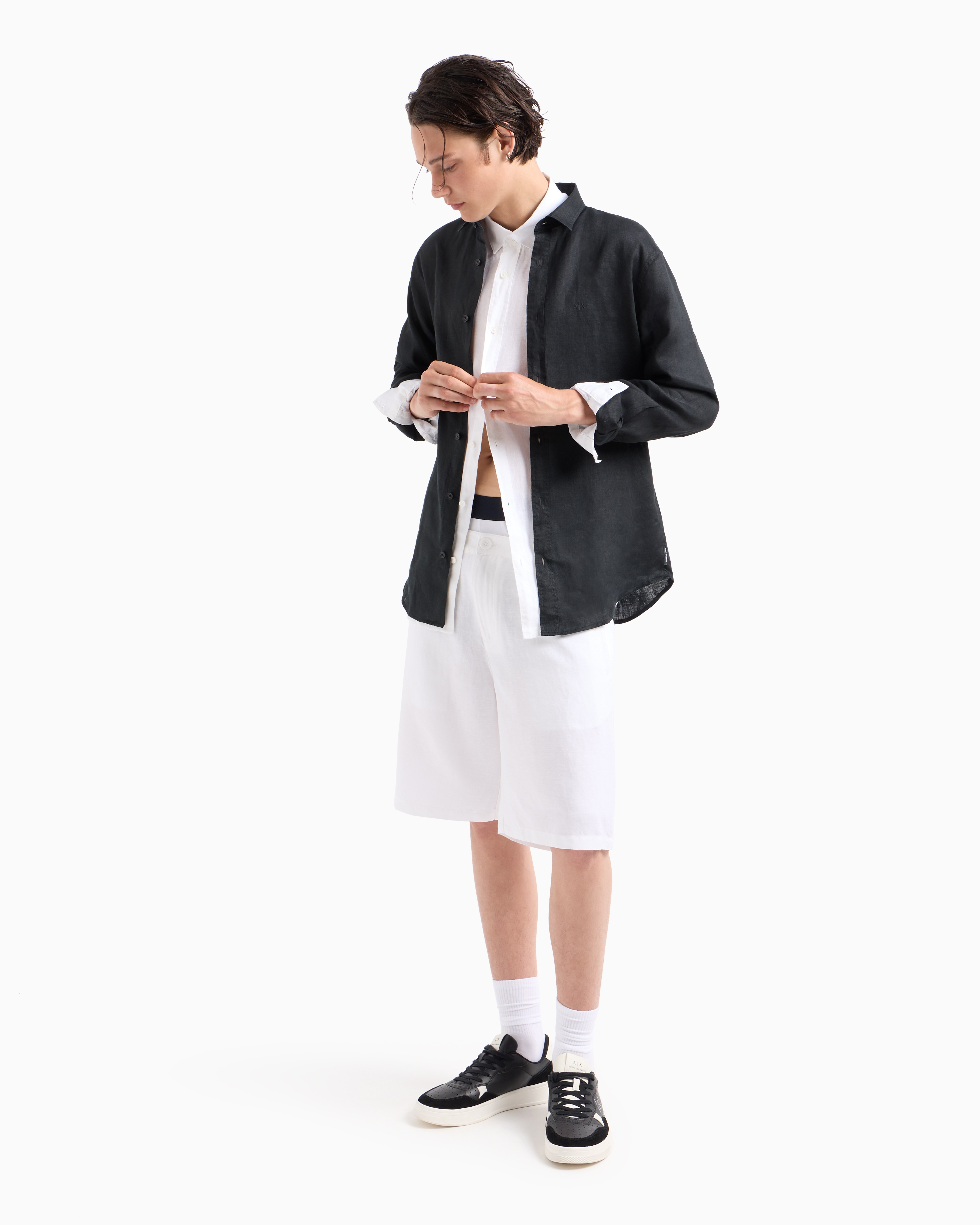 Armani Exchange Regular Fit Cotton And Lyocell Shirt In White